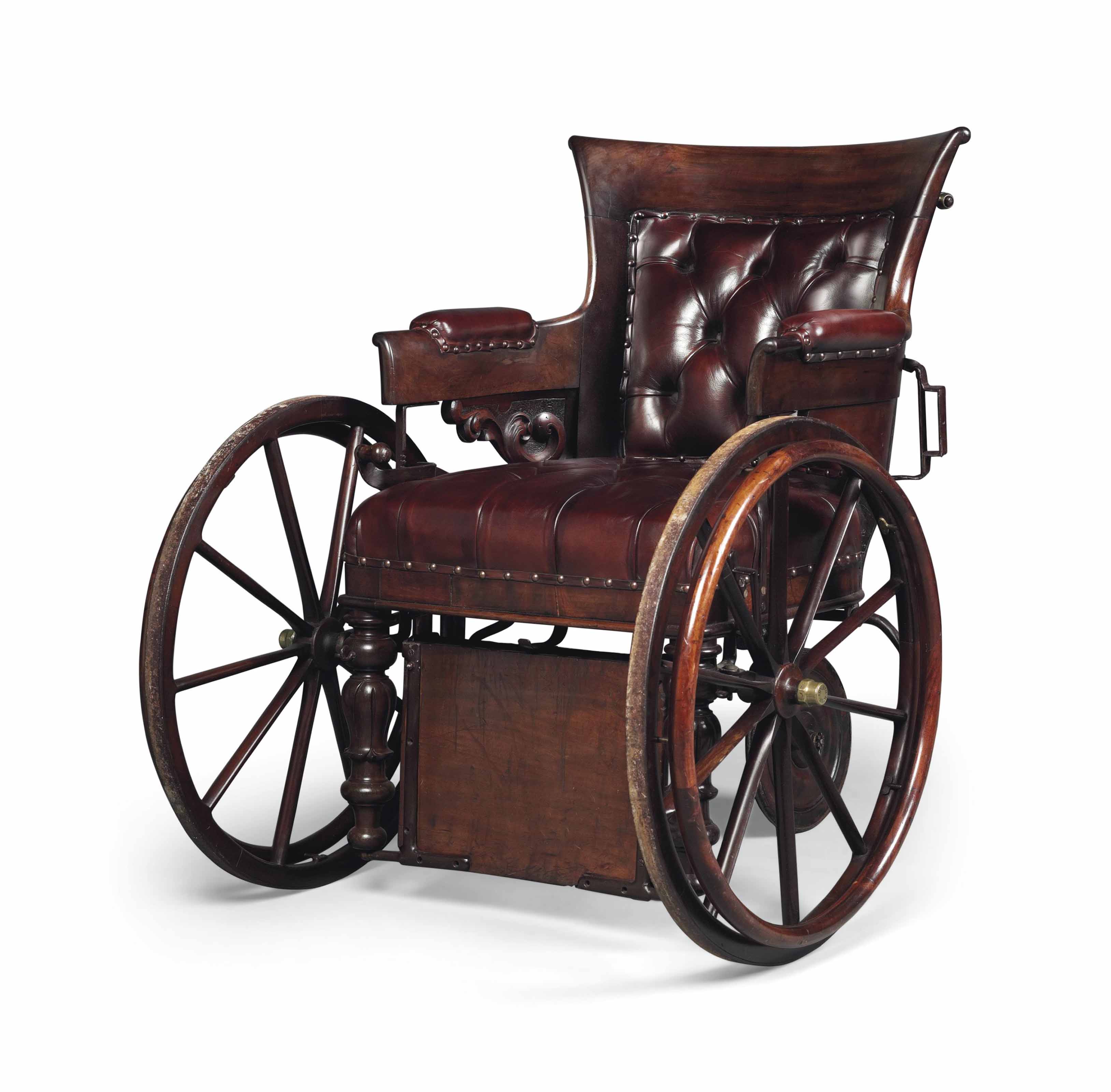 A VICTORIAN MAHOGANY WHEELCHAIR , J. HEATH, BATH, MID 19TH CENTURY