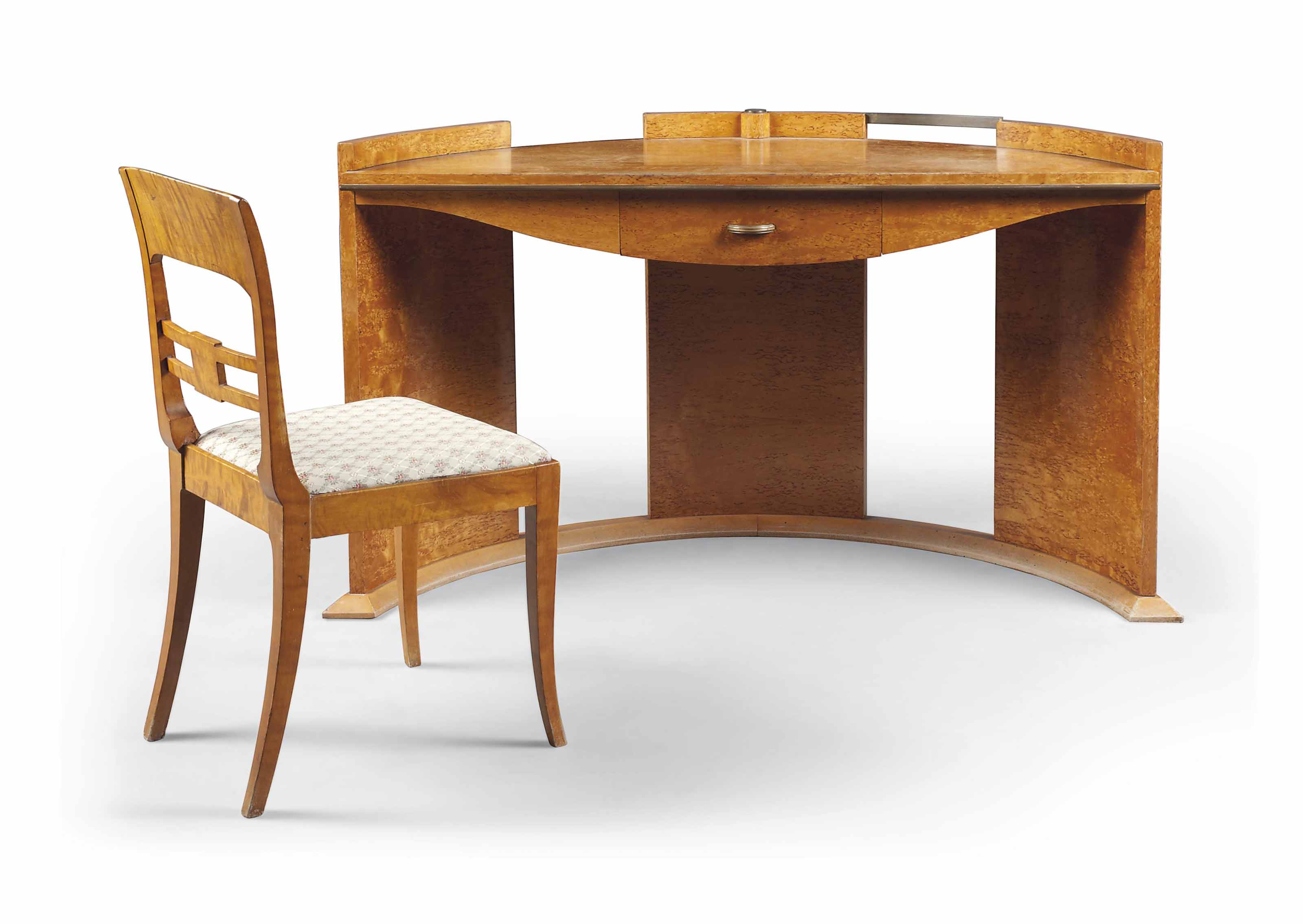 An Art Deco Maple And Spalted Birds Eye Maple Desk With Chair