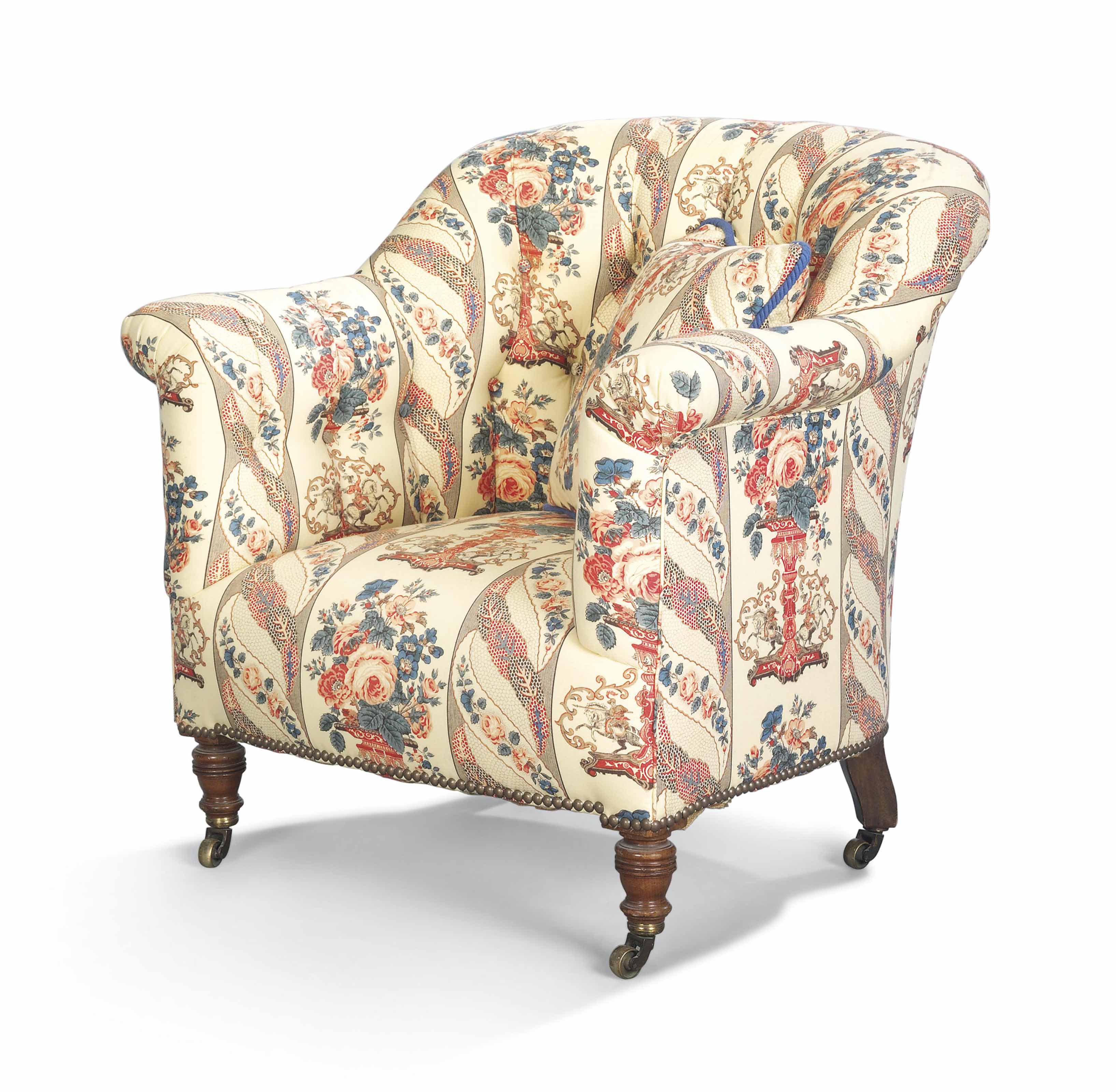 A BUTTONED TUB ARMCHAIR , BY HOWARD CHAIRS LTD, LATE 20TH CENTURY