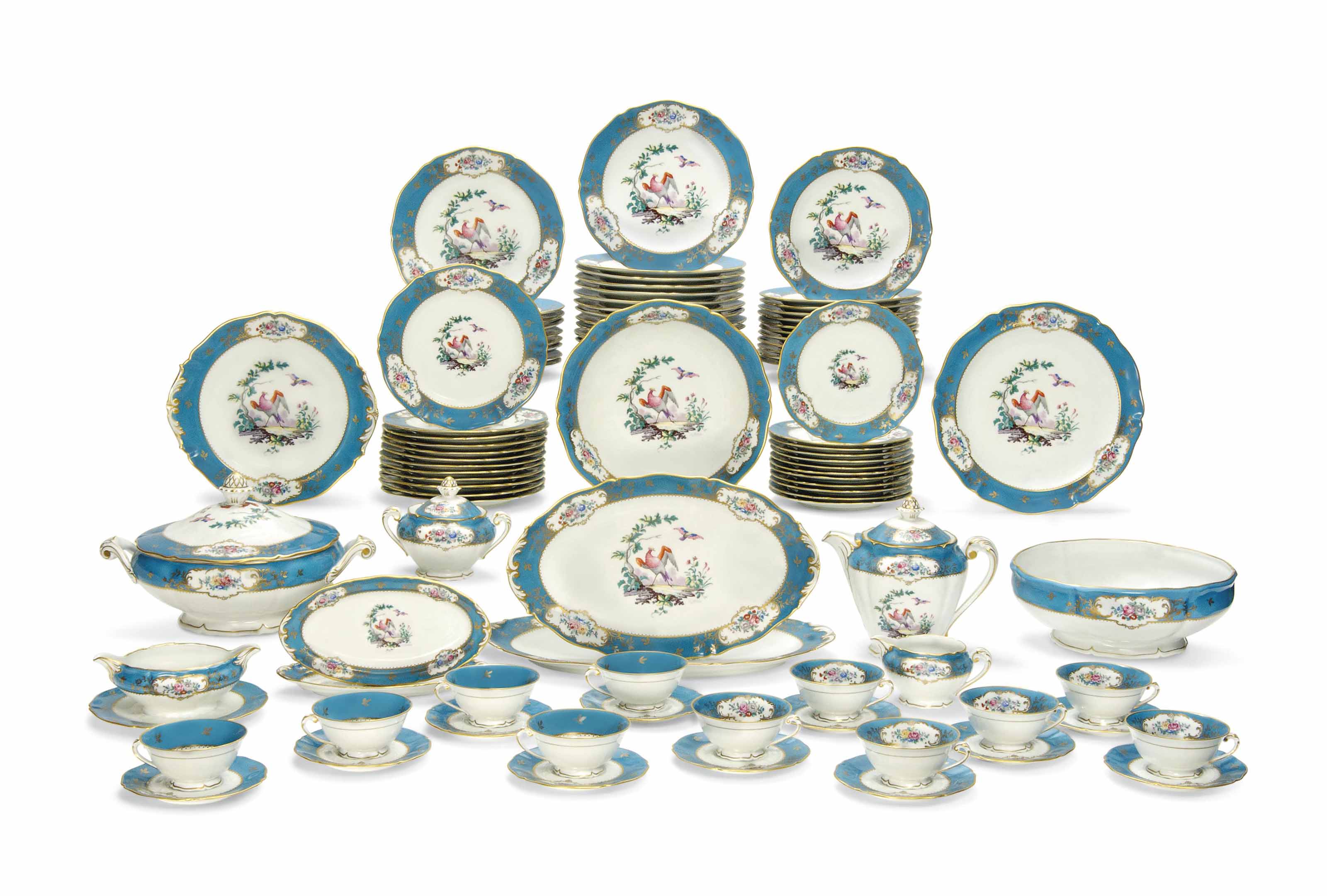 A Limoges Sevres Style Turquoise Ground Part Dinner Service 1960