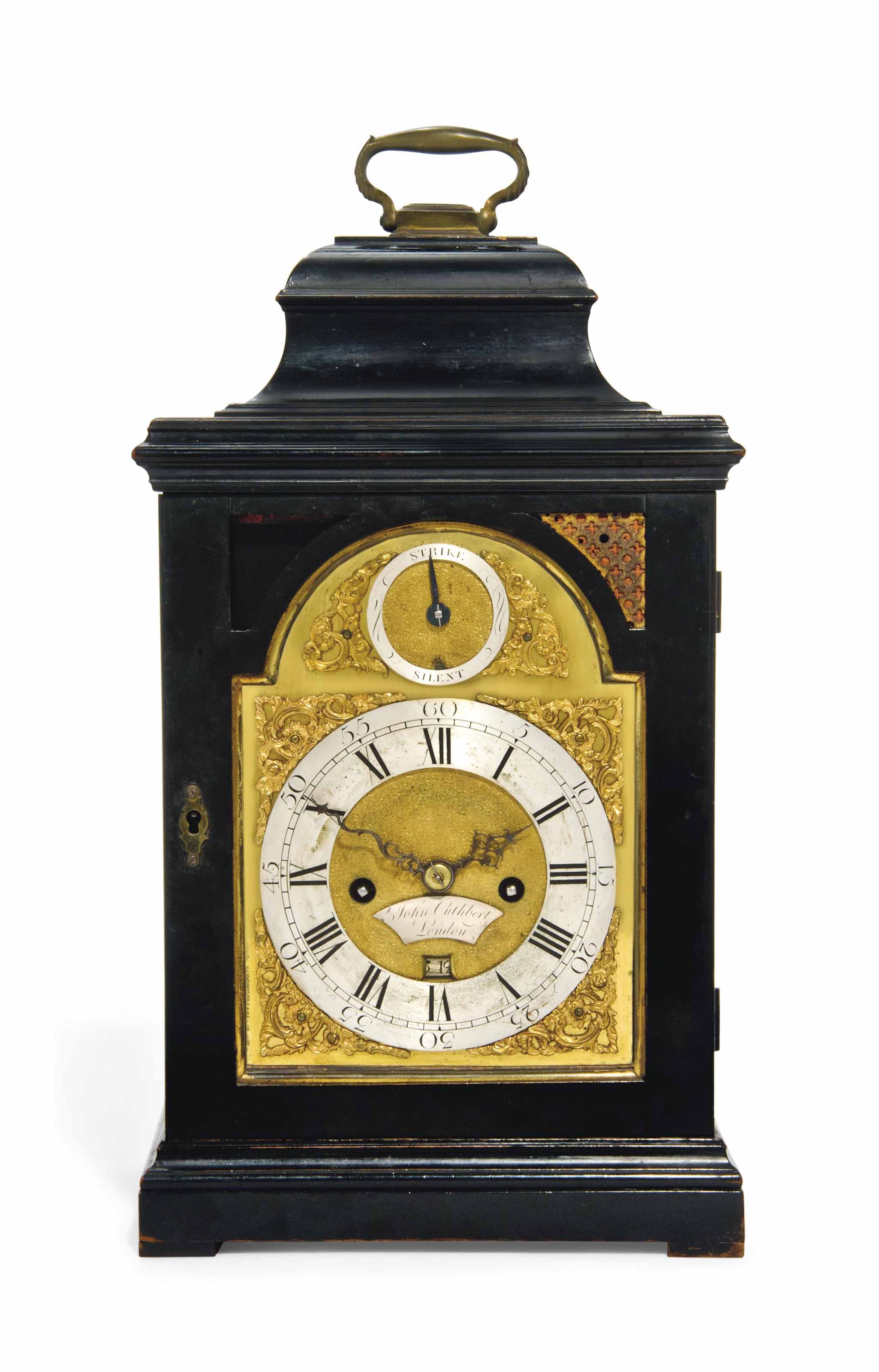 A III EBONISED STRIKING TABLE CLOCK , JOHN CUTHBERT, LONDON