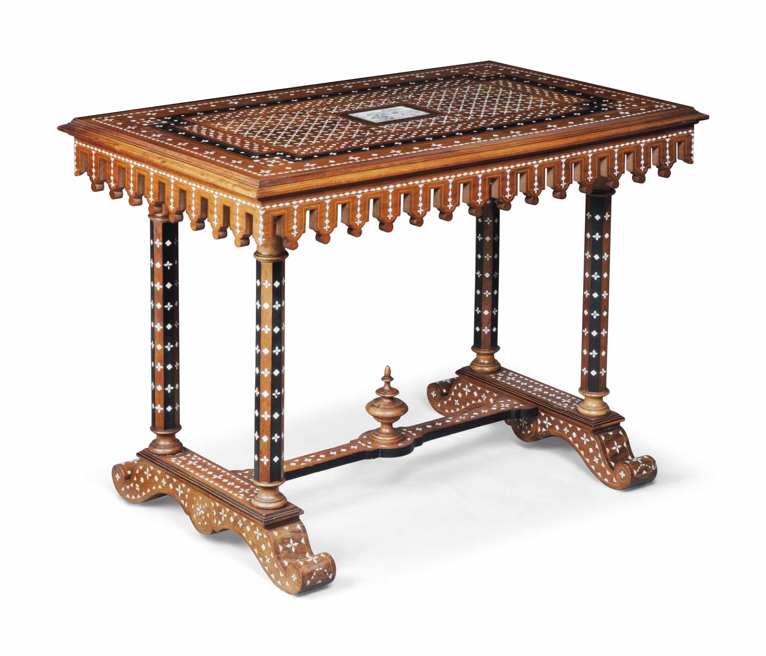 A Moorish Ivory And Ebony Inlaid Walnut Centre Table