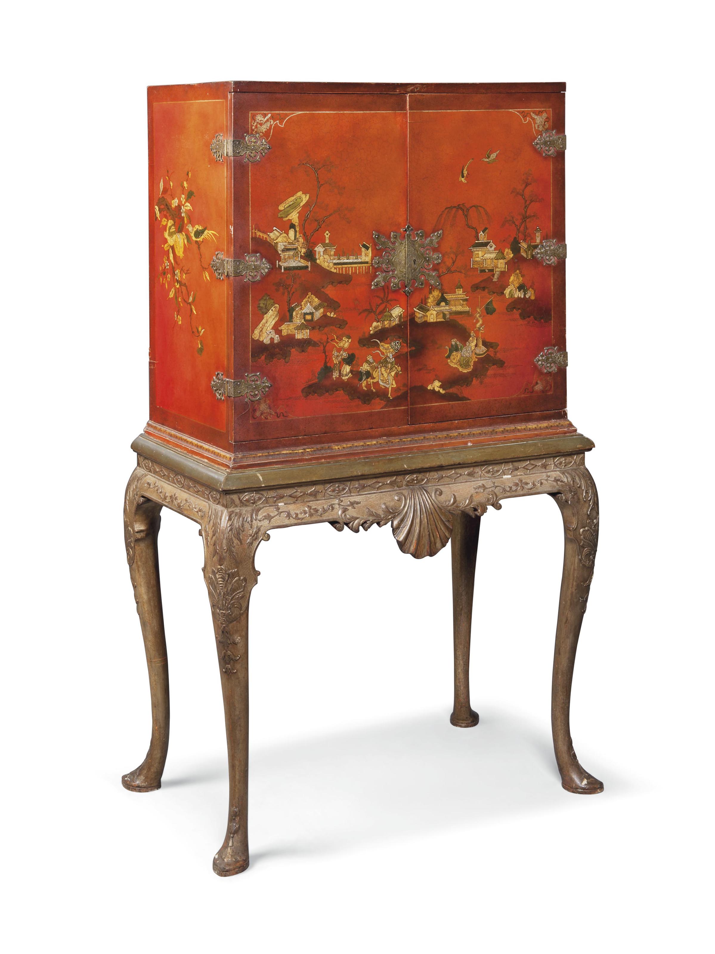 A Chinoiserie Red Japanned Cocktail Cabinet On Stand Of George Ii Style 20th Century Cabinet On Stand Furniture Lighting Christie S