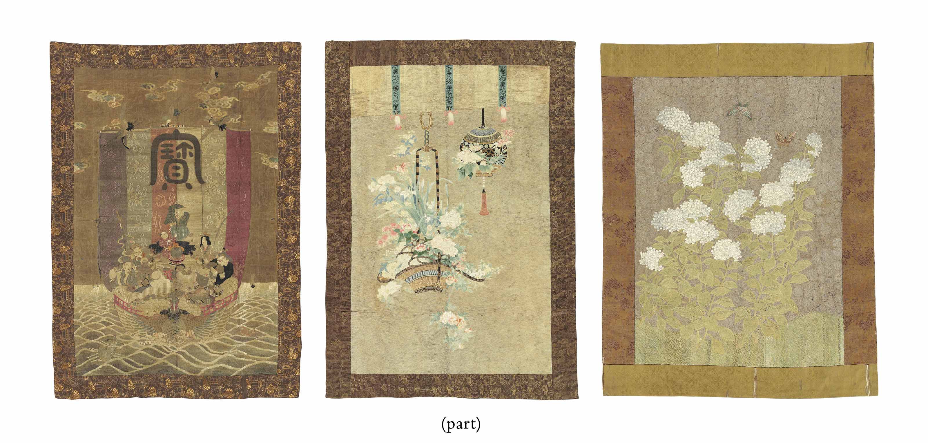THREE JAPANESE EMBROIDERED WALL HANGINGS , 19TH/20TH CENTURY Christie's