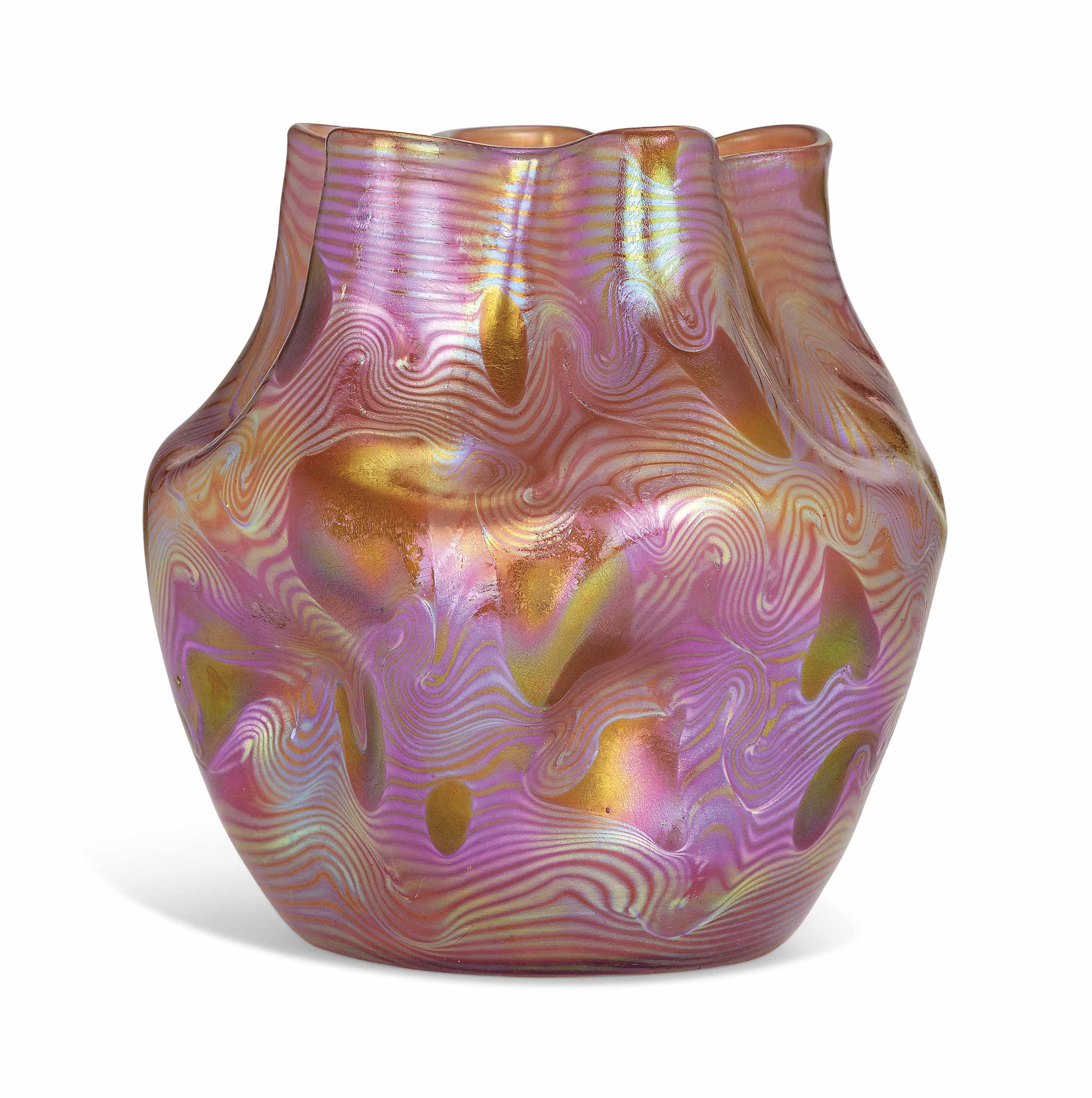 A LOETZ IRIDESCENT DIMPLED GLASS VASE WITH UNDULATING NECK , CIRCA 1900