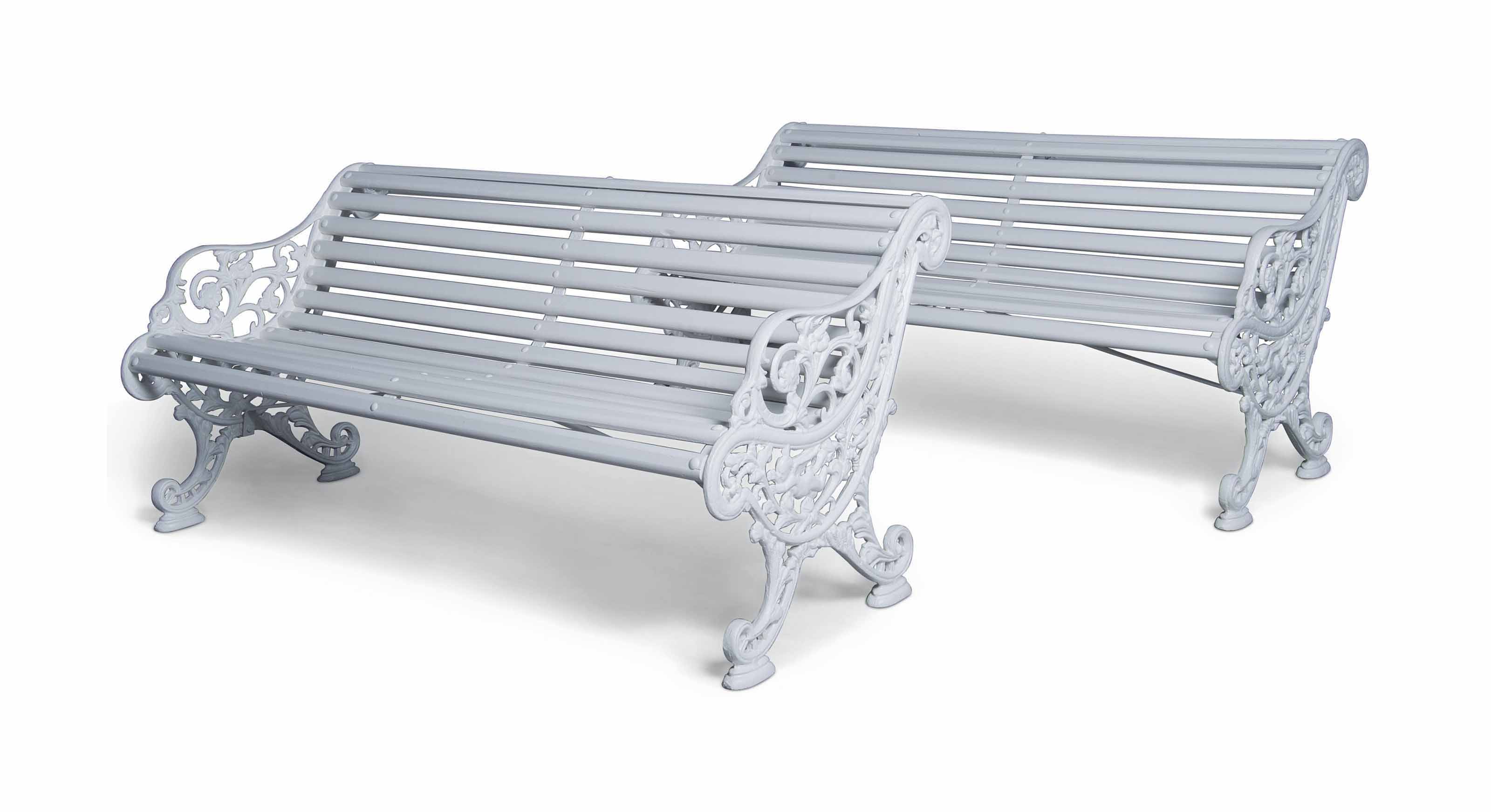 A Pair Of Late Victorian White Painted Cast Iron Garden Benches Late 19th Century Bench Garden Furniture Lighting Christie S