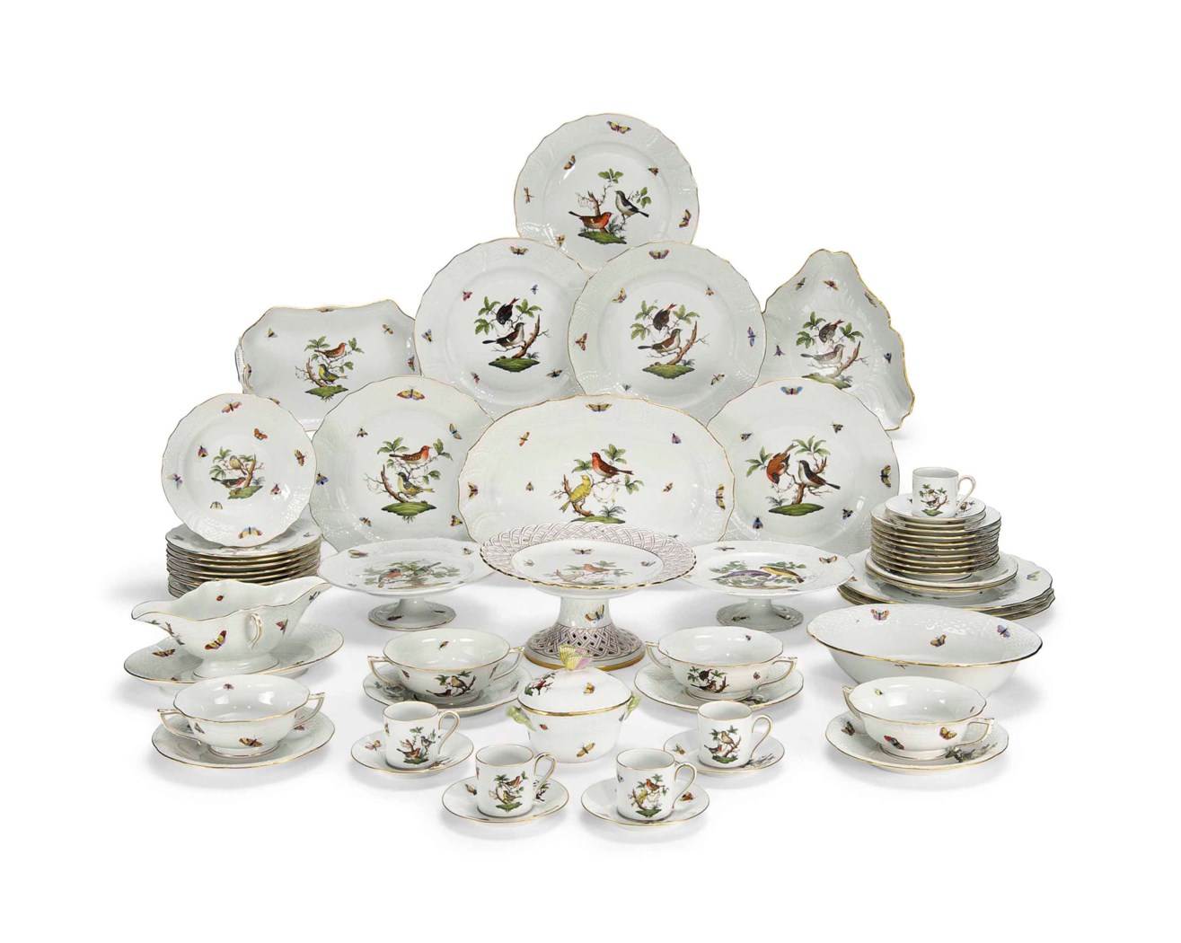 A COMPOSITE HEREND 'ROTHSCHILD BIRD' PATTERN PART DINNERSERVICE