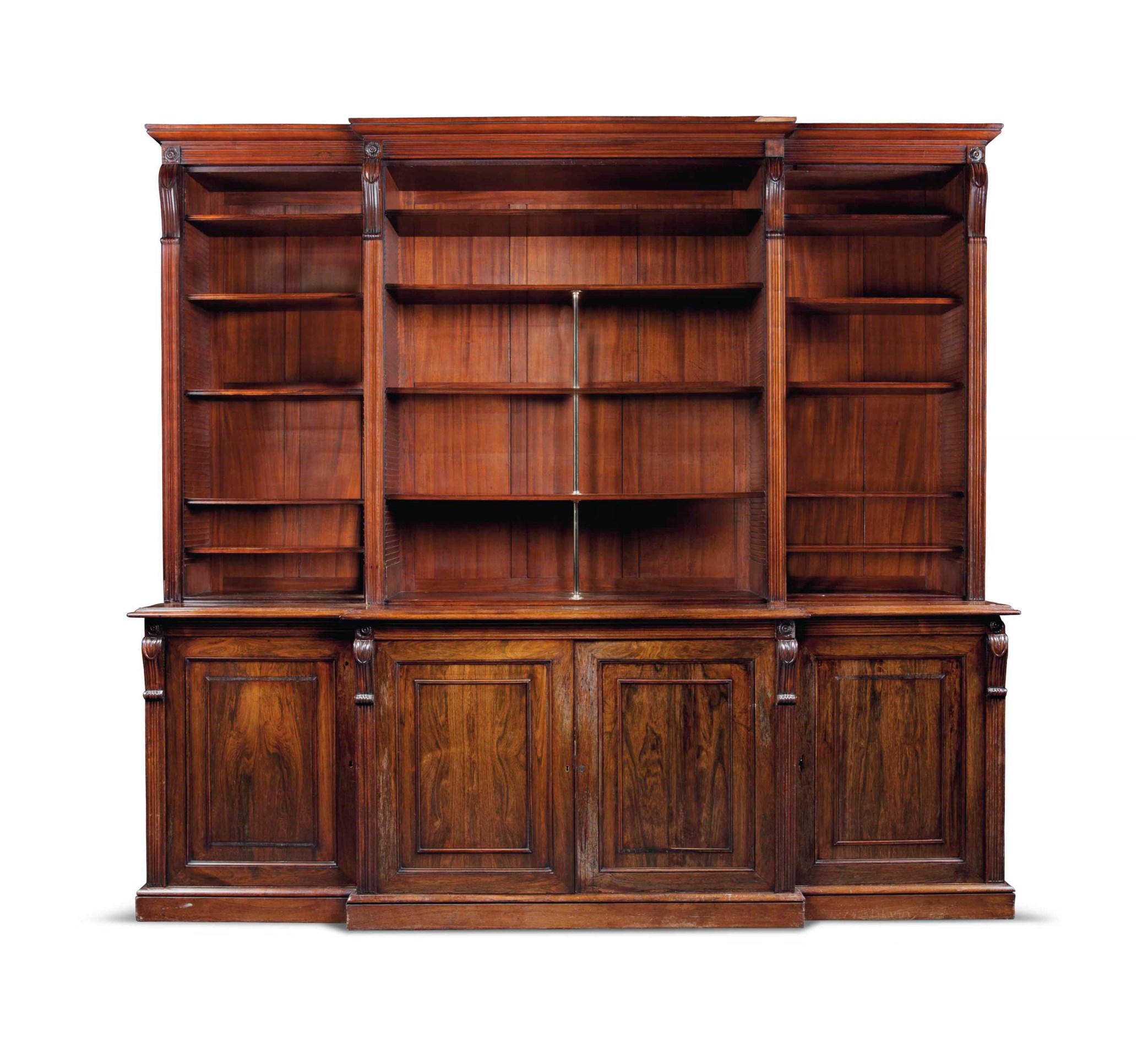 A LARGE VICTORIAN ROSEWOOD BREAKFRONT BOOKCASE
