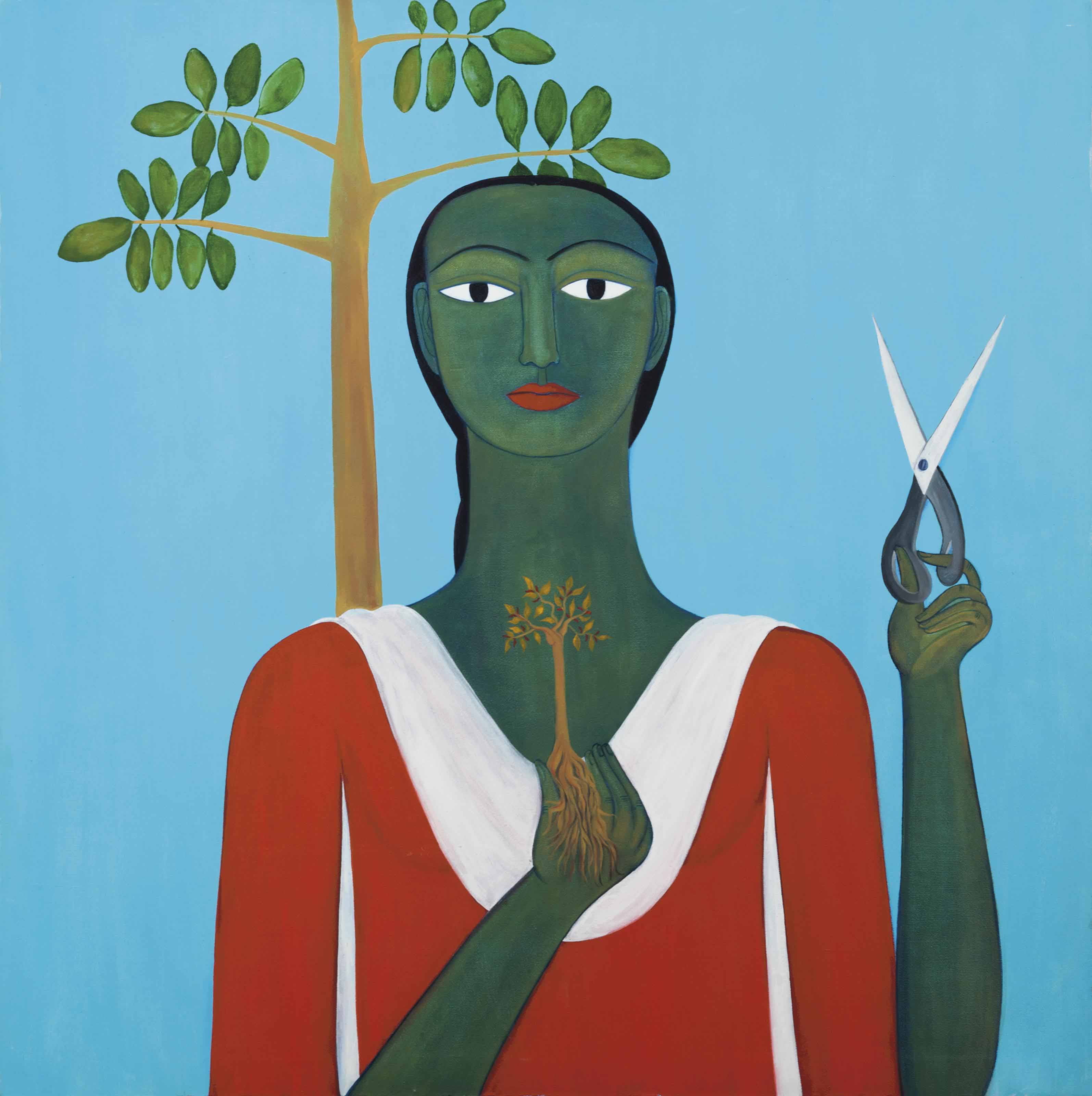 Rekha Rodwittiya Bangalore B 1958 She is known for her allegorical and metaphoric narrative paintings depicted through the style of surrealism and magical realism.