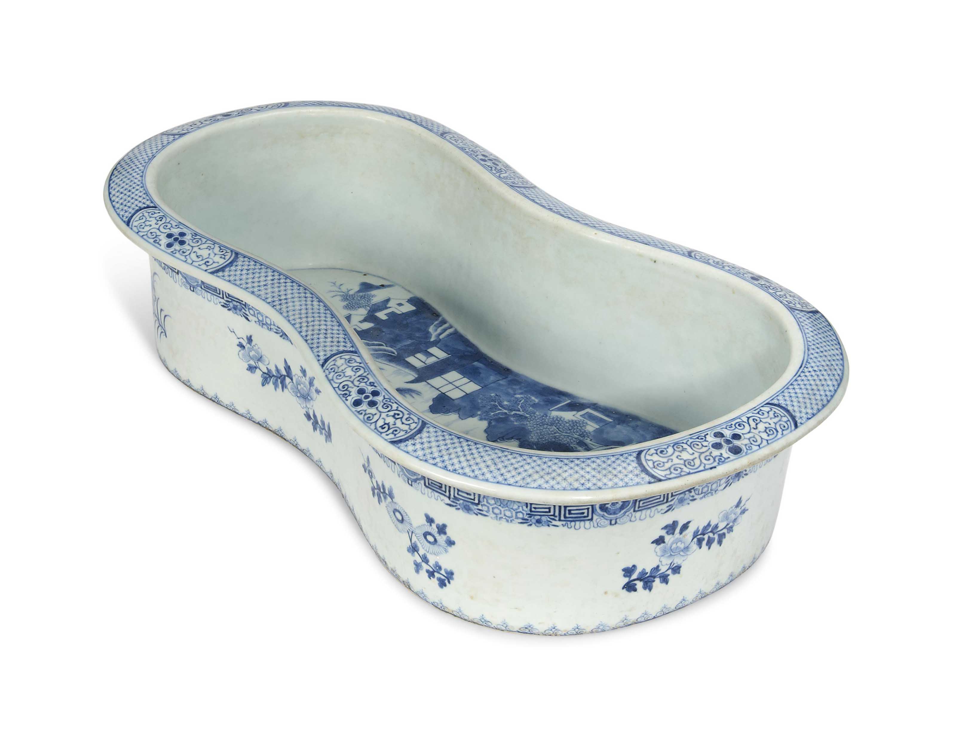 A CHINESE EXPORT BLUE AND WHITE KIDNEYSHAPED BIDET , QIANLONG PERIOD