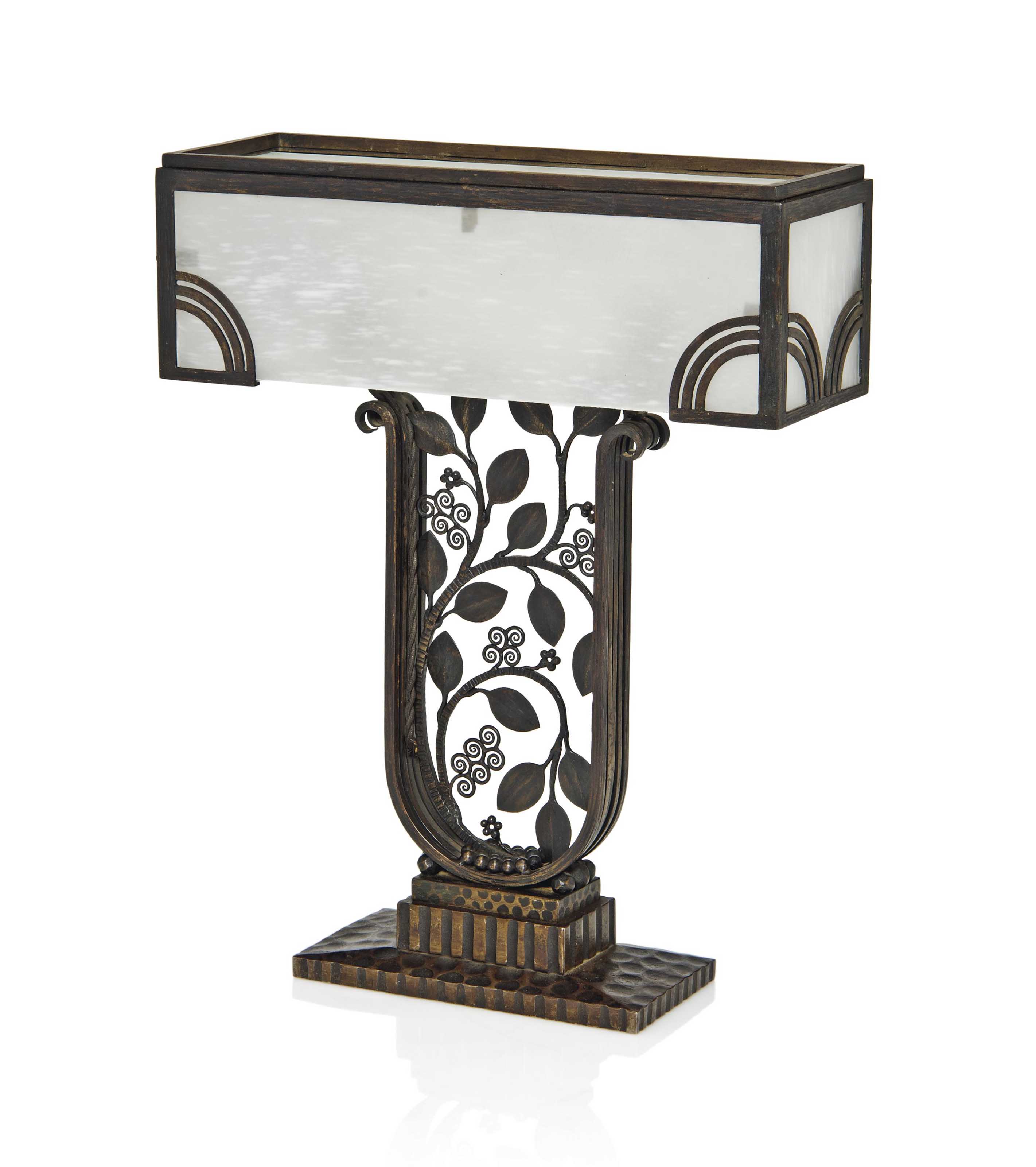 Edgar Brandt 1880 1960 Art Deco Wrought Iron And Glass Table Lamp