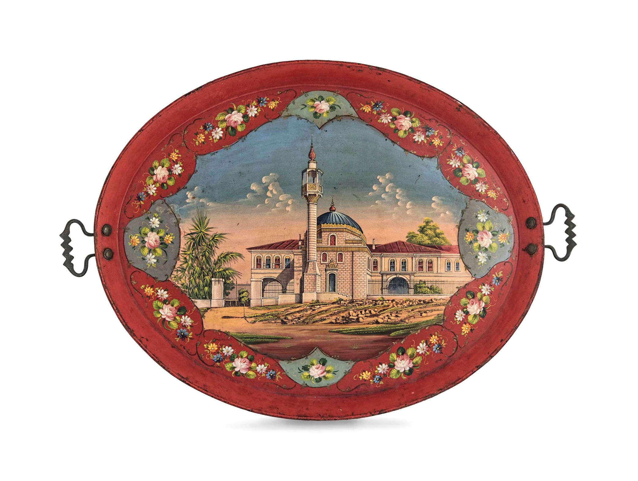 A LARGE OTTOMAN PAINTED TRAY, TURKEY, LATE 19TH CENTURY Christie's