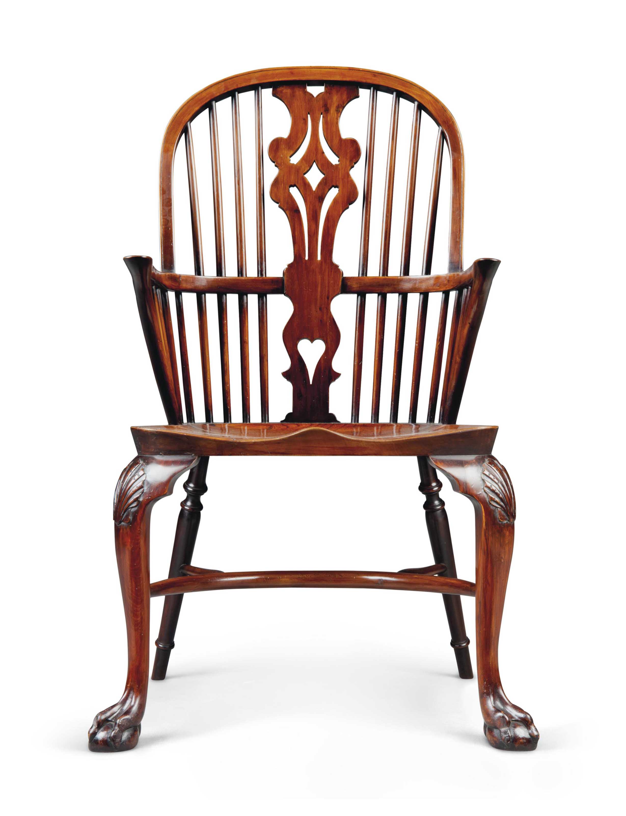 A Yew Wood And Burr Elm Claw Foot Windsor Armchair