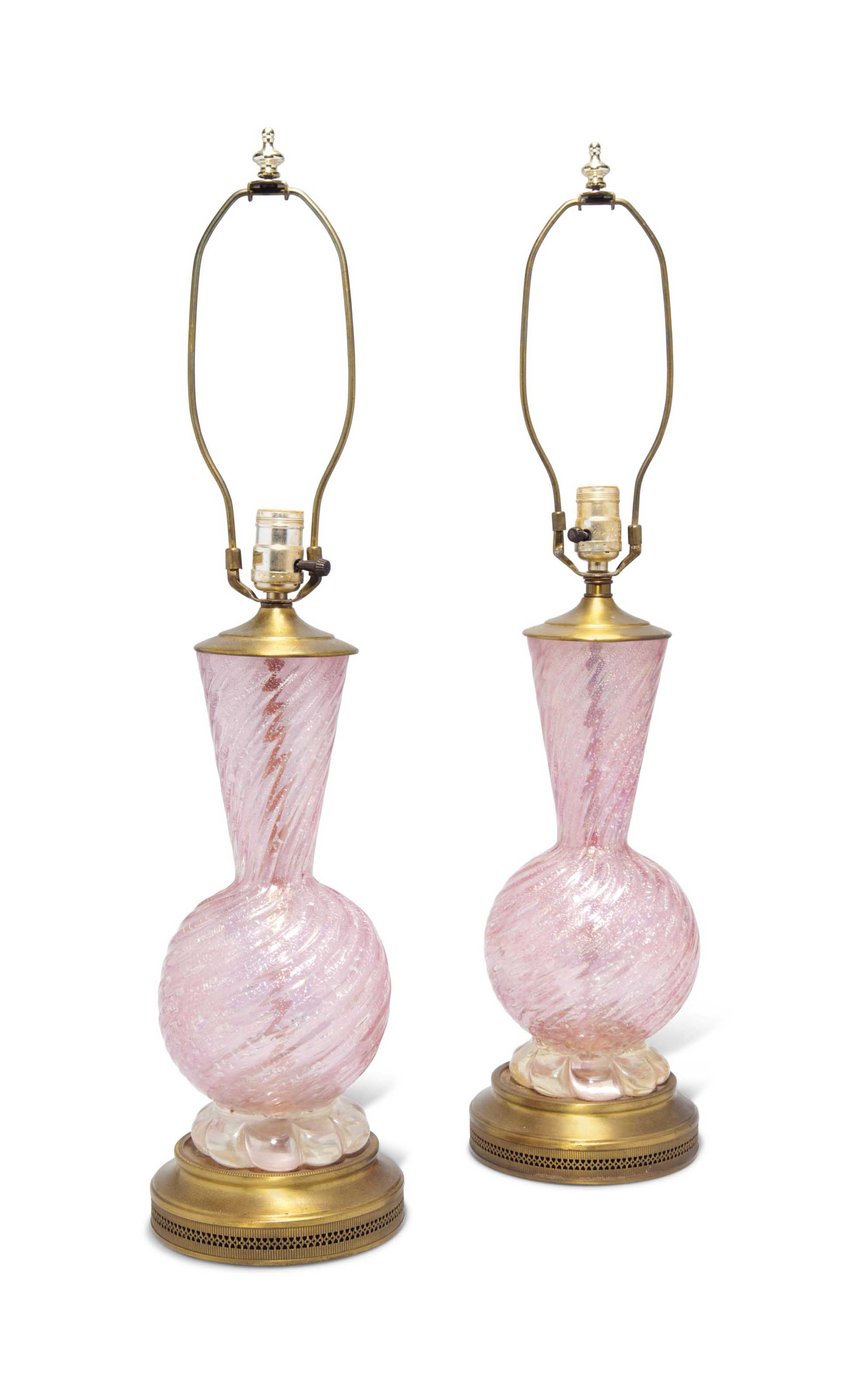 A Pair Of Brass Mounted Pink Murano Glass Table Lamps Third Quarter 20th Century Table Lamp Furniture Lighting Christie S