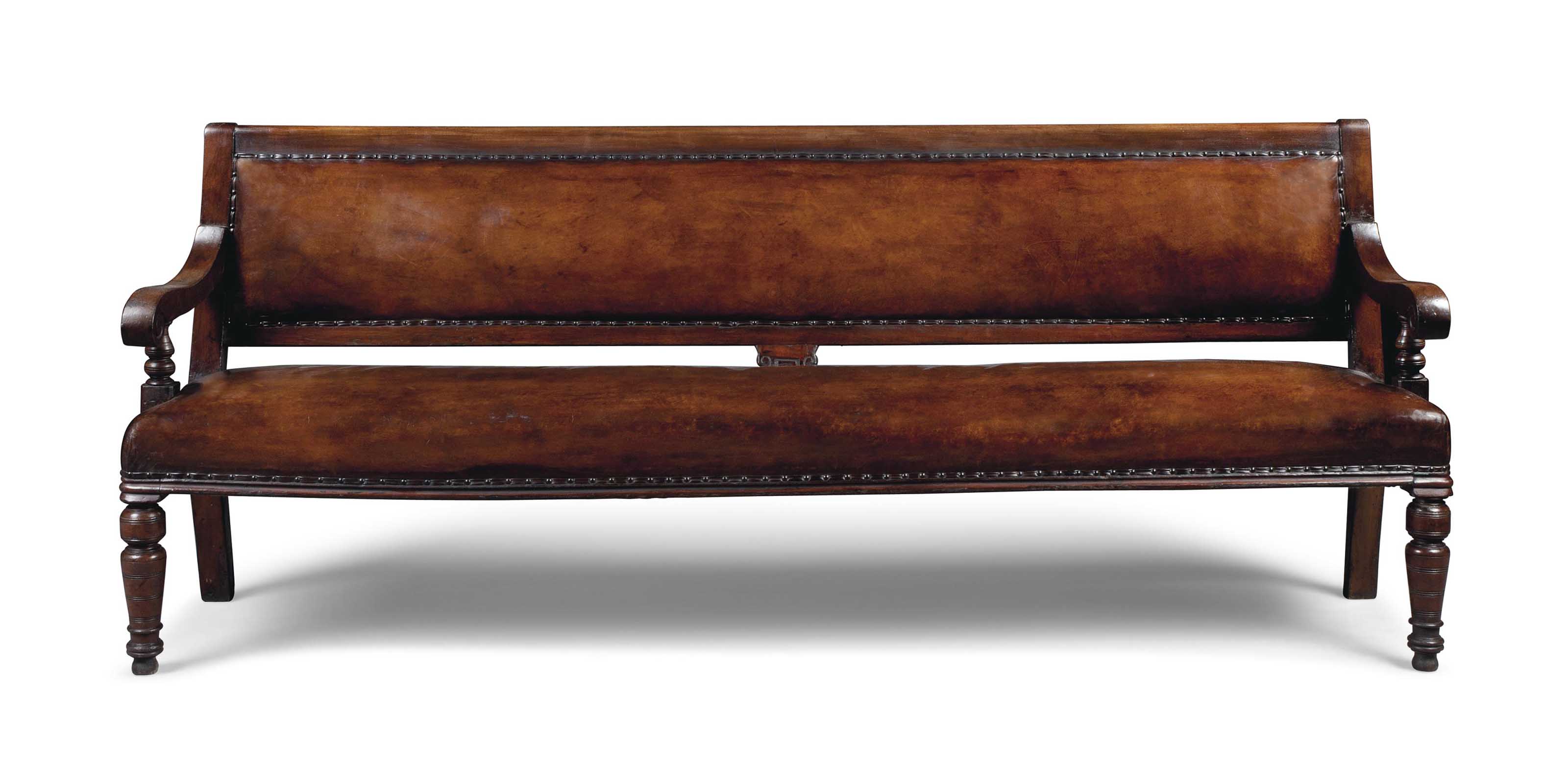 A Very Long Victorian Mahogany And Leather Upholstered Bench