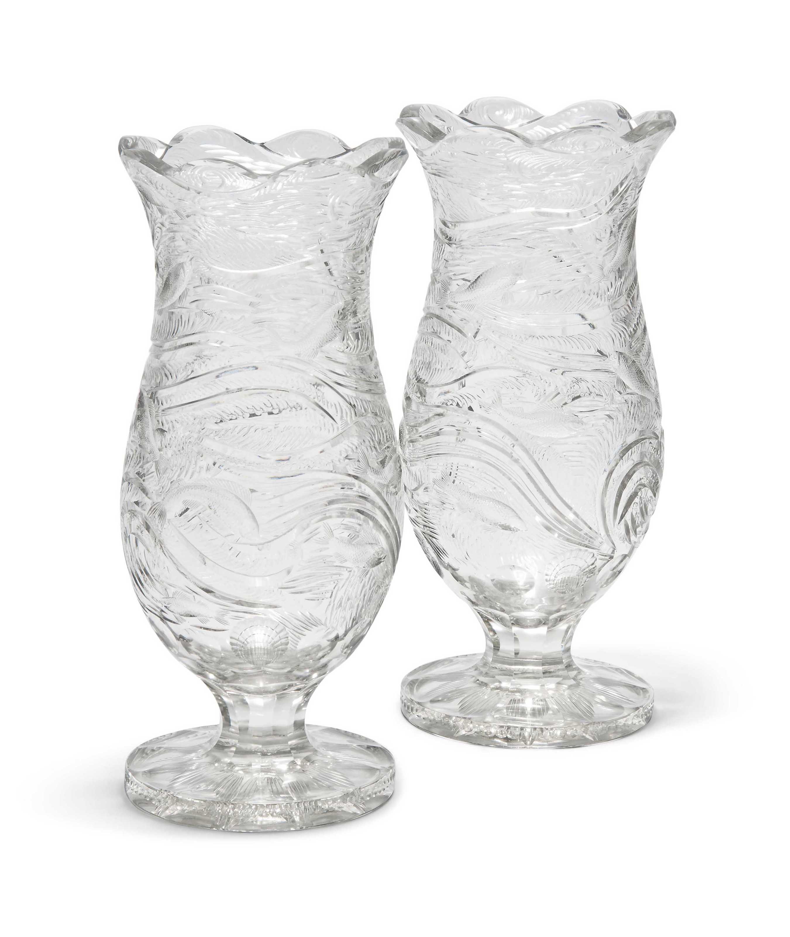 A Pair Of English Cut Glass Rock Crystal Vases Late 19th