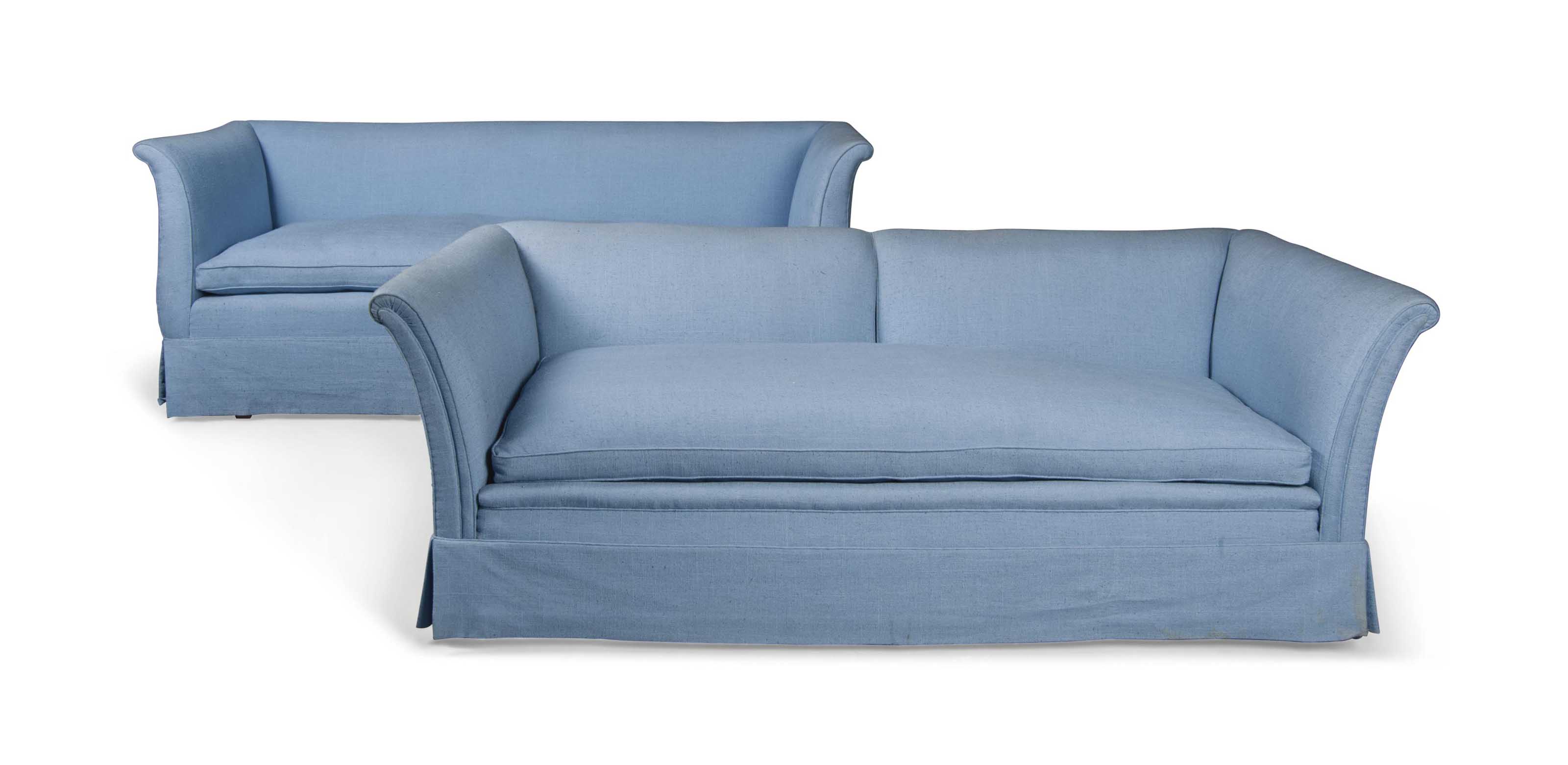 TWO PALE BLUE LINEN COVERED SOFAS , MID 20TH CENTURY Christie's