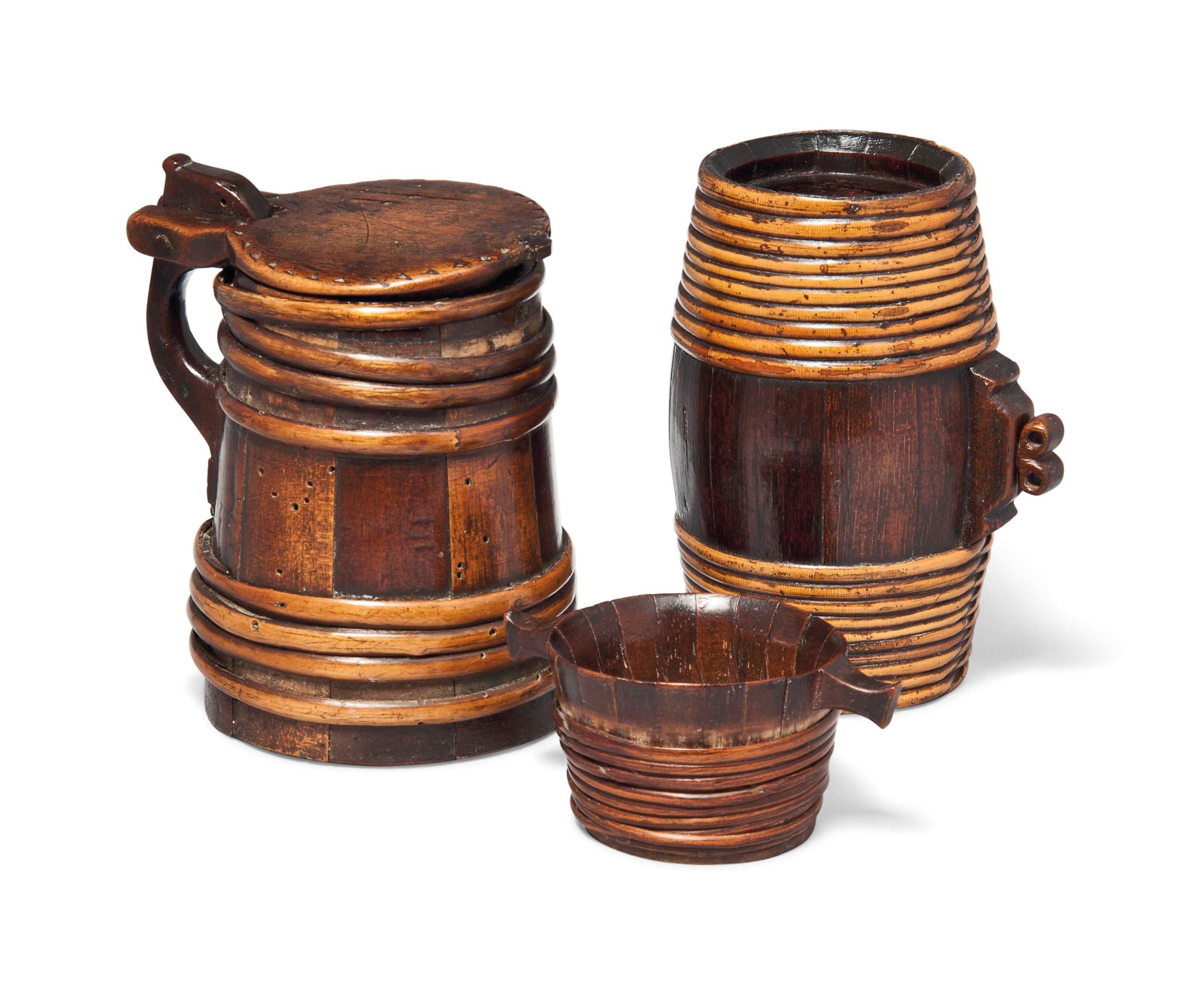 THREE STAVED AND WILLOWBANDED DRINKINGVESSELS, SCOTLAND, LATE 18TH