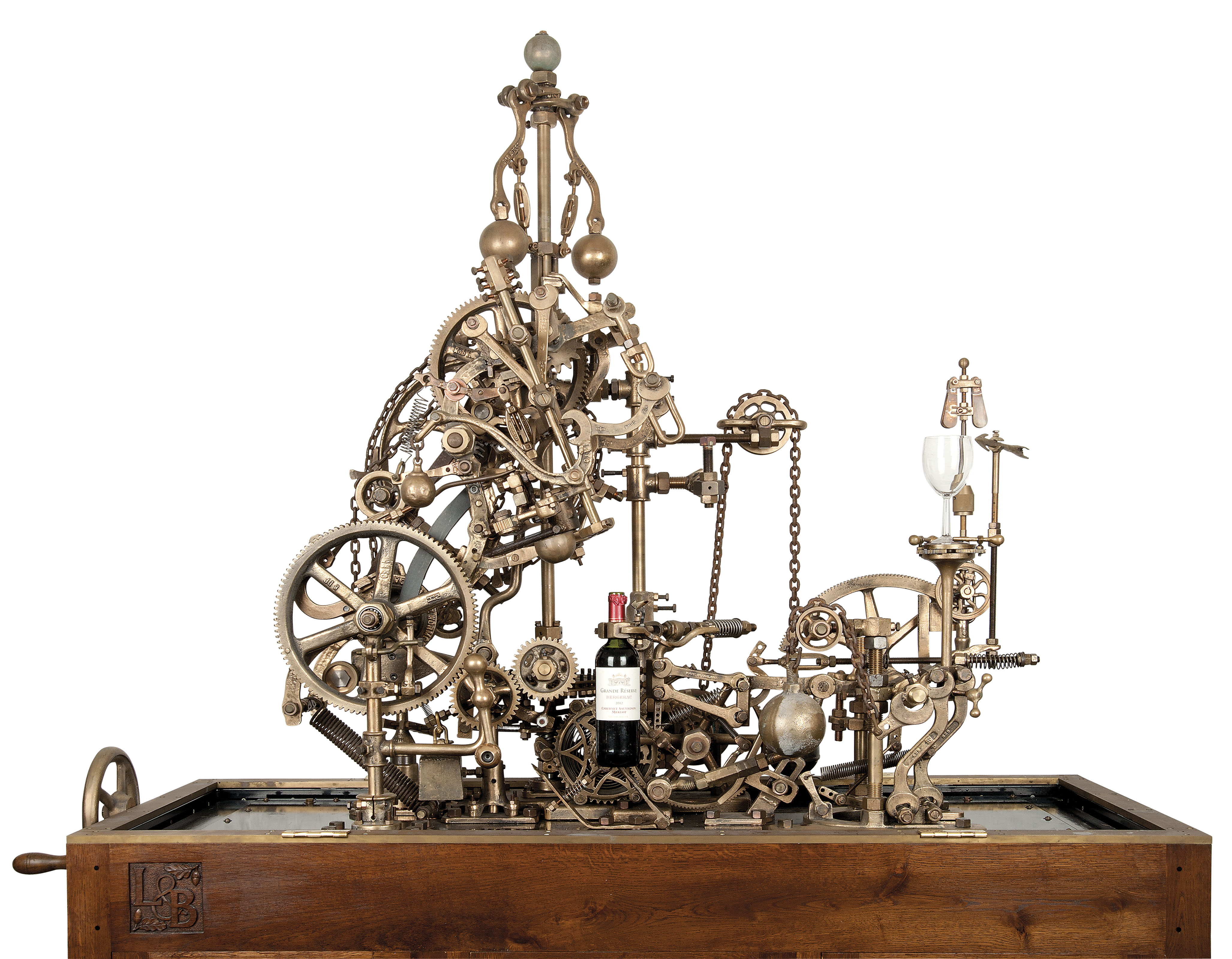 A MECHANICAL CORKSCREW AND WINEPOURING MACHINE , MADE AND DESIGNED BY