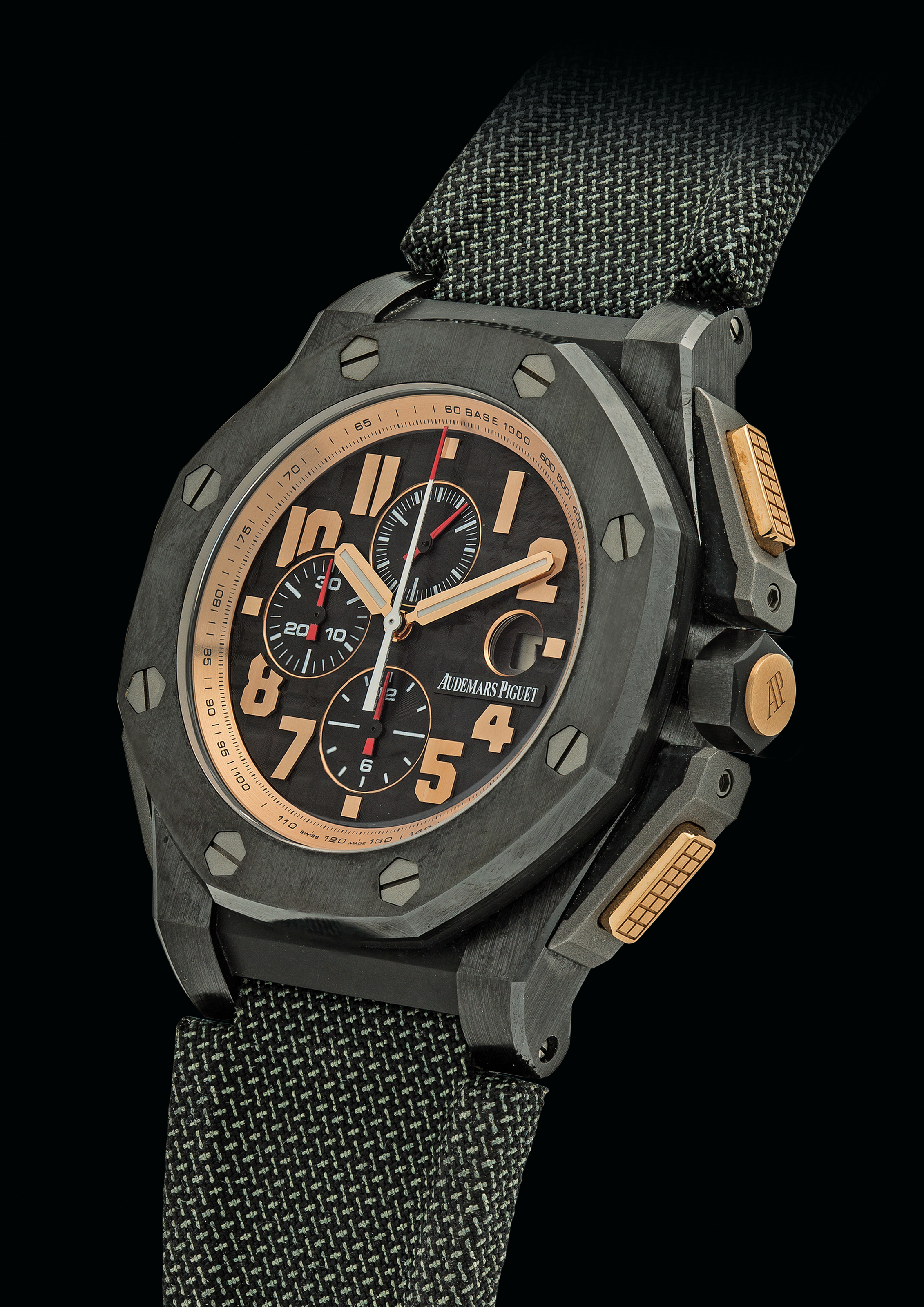 Audemars Piguet A Very Fine And Rare 18k Pink Gold Titanium And Ceramic Limited Edition Automatic Chronograph Wristwatch With Date Signed Audemars Piguet Royal Oak Offshore Arnold Schwarzenegger The Legacy Model