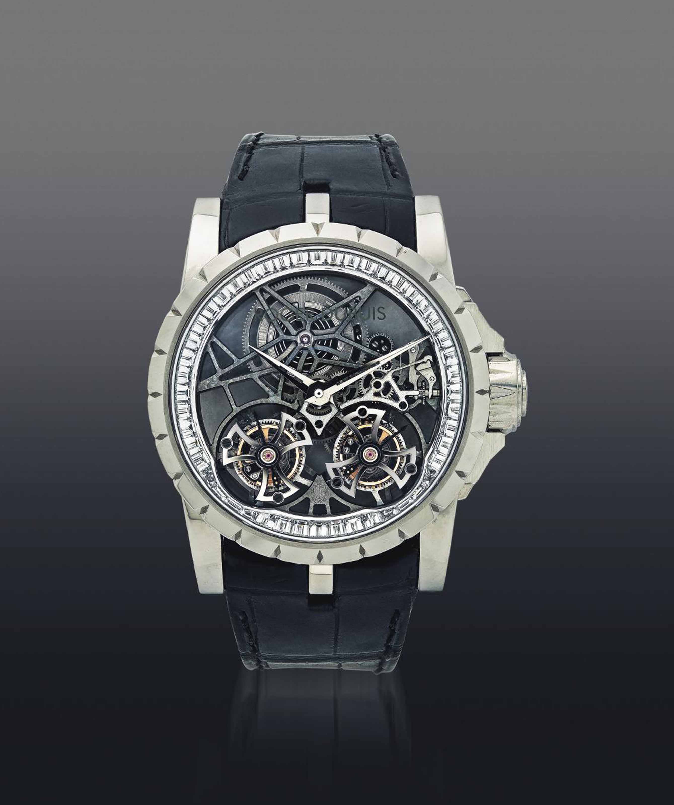 ROGER DUBUIS. AN EXTREMELY FINE AND VERY RARE 18K WHITE GOLD AND