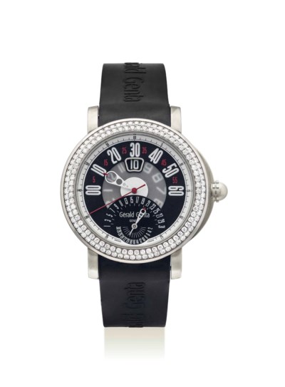 GERALD GENTA. A TITANIUM AND DIAMOND-SET AUTOMATIC JUMP HOUR WRISTWATCH WITH SWEEP CENTRE ...