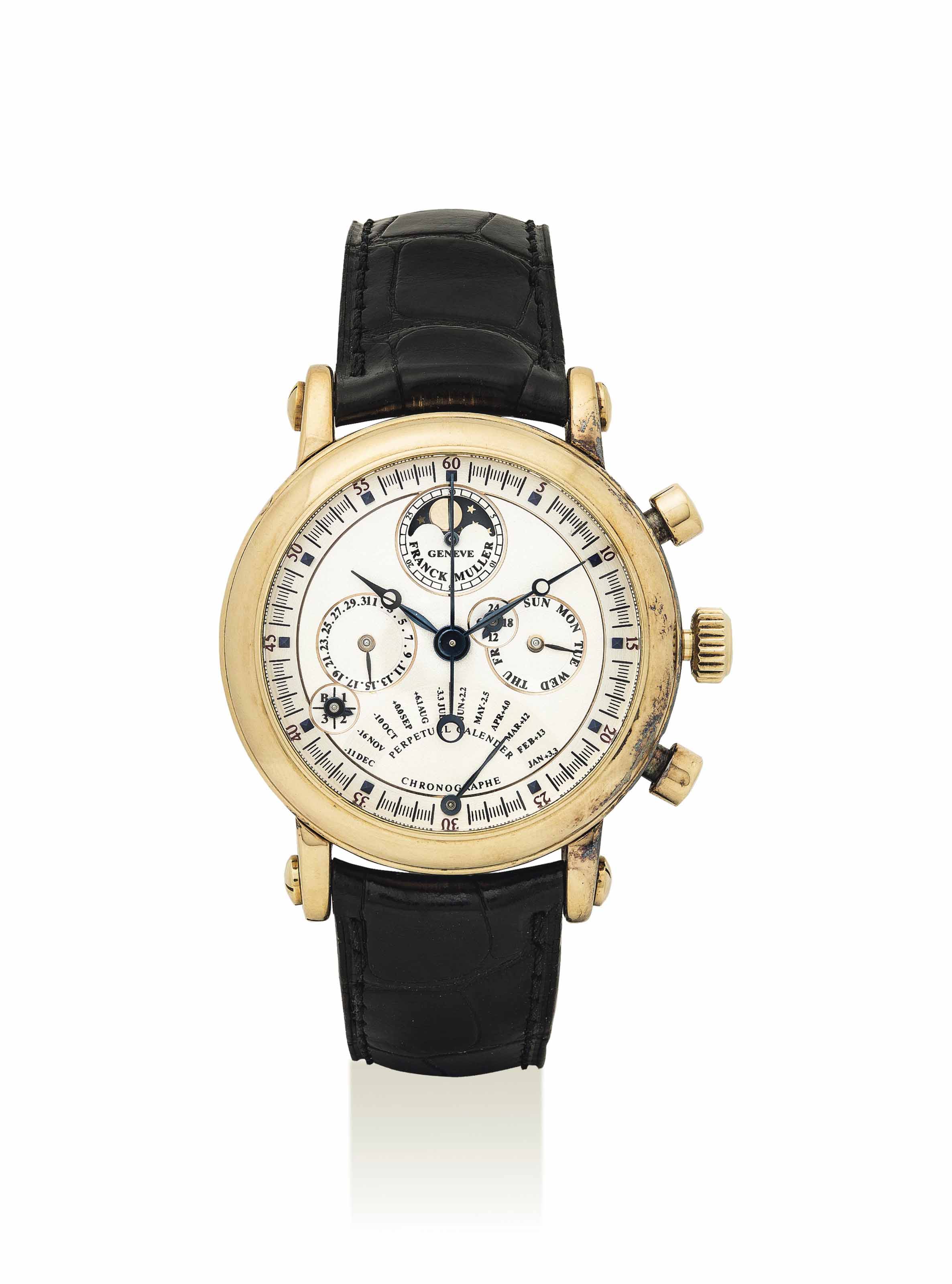 FRANCK MULLER. A RARE AND FINE 18K GOLD AUTOMATIC PERPETUAL CALENDAR
