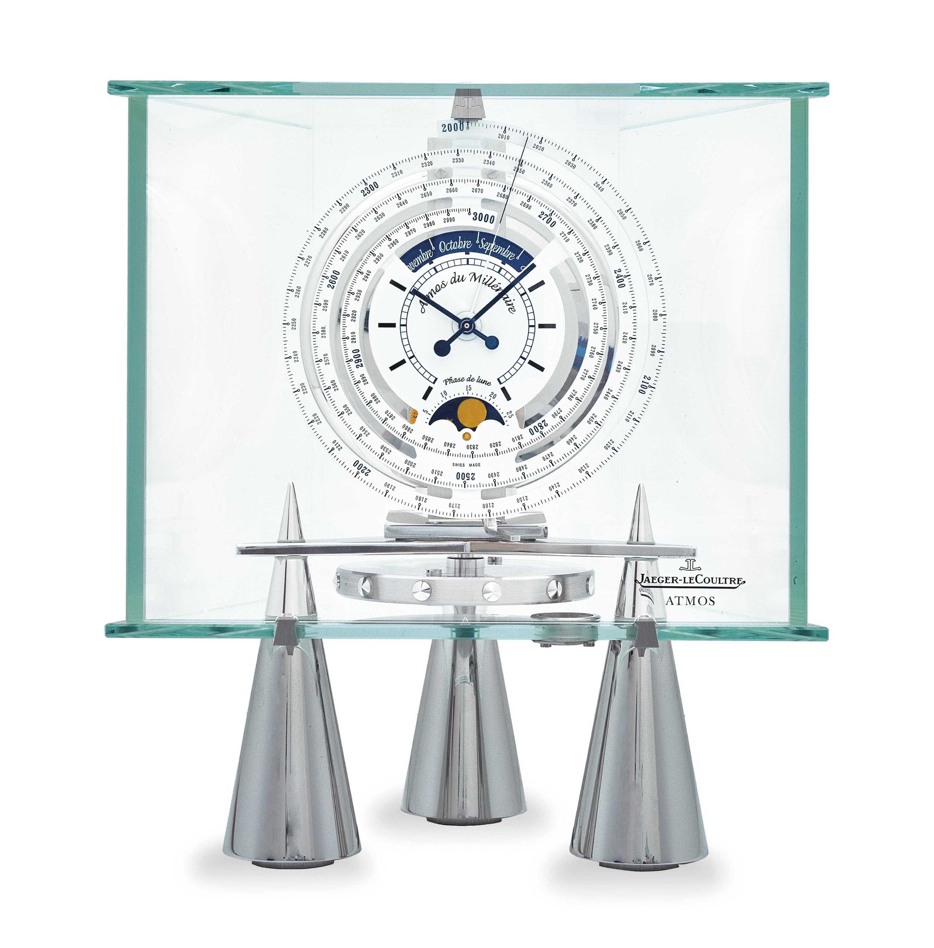 JAEGER-LECOULTRE A STAINLESS STEEL ATMOS CLOCK WITH 1000 YEA ...