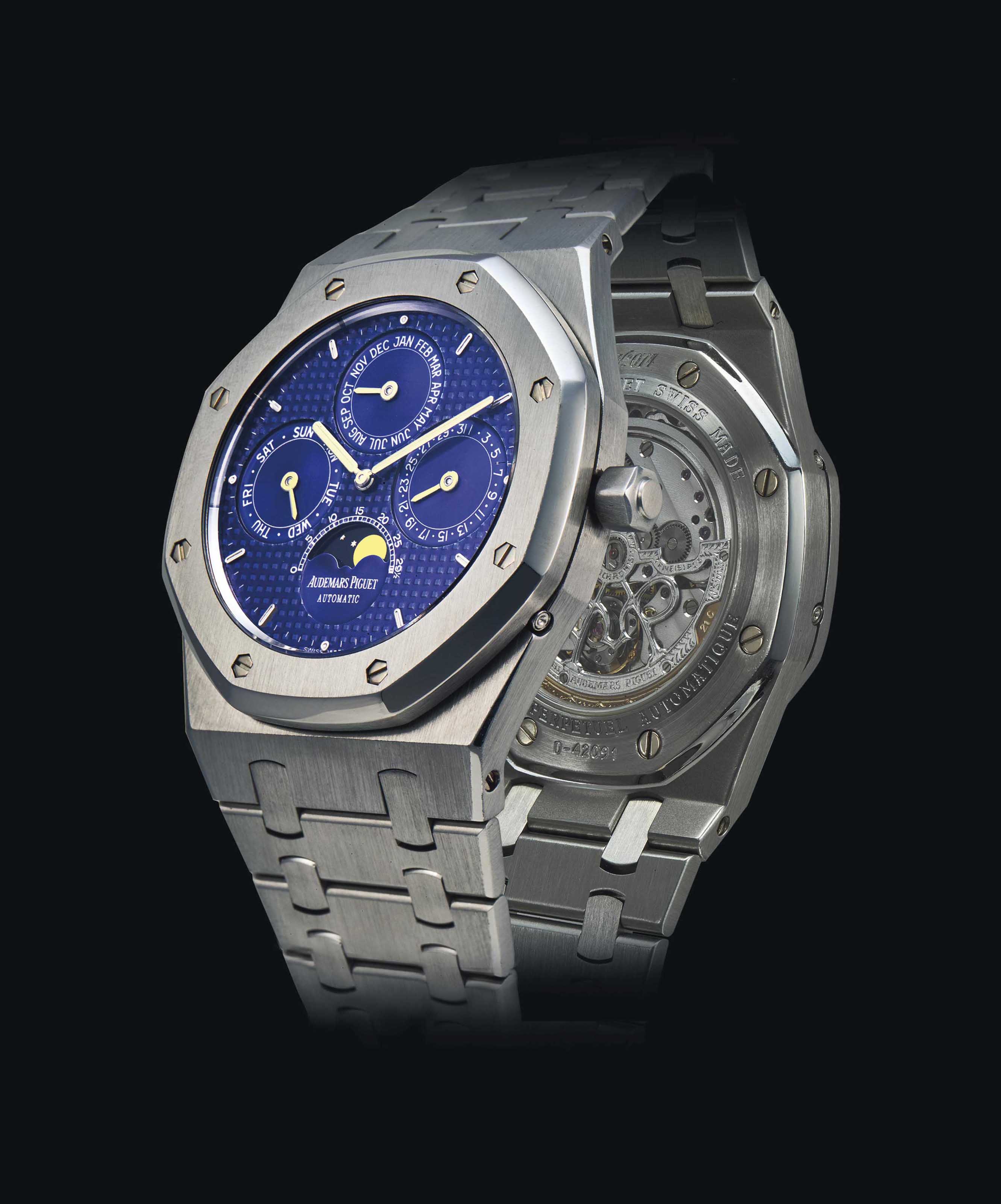 AUDEMARS PIGUET A STAINLESS STEEL AUTOMATIC PERPETUAL CALENDAR