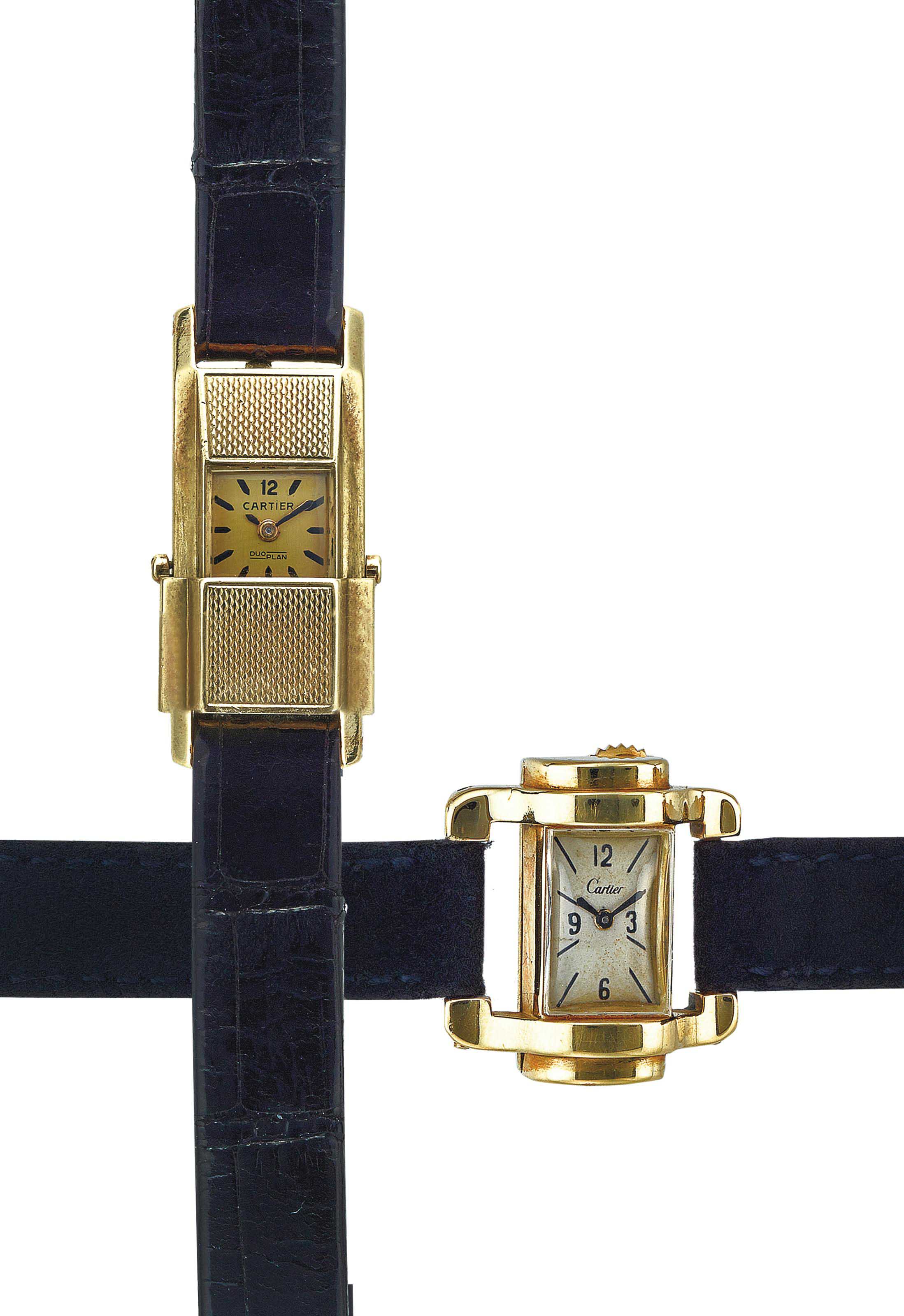 CARTIER. AN 18K GOLD DIVER AND 18K GOLD CONCEALED DIAL DUOPLAN ...