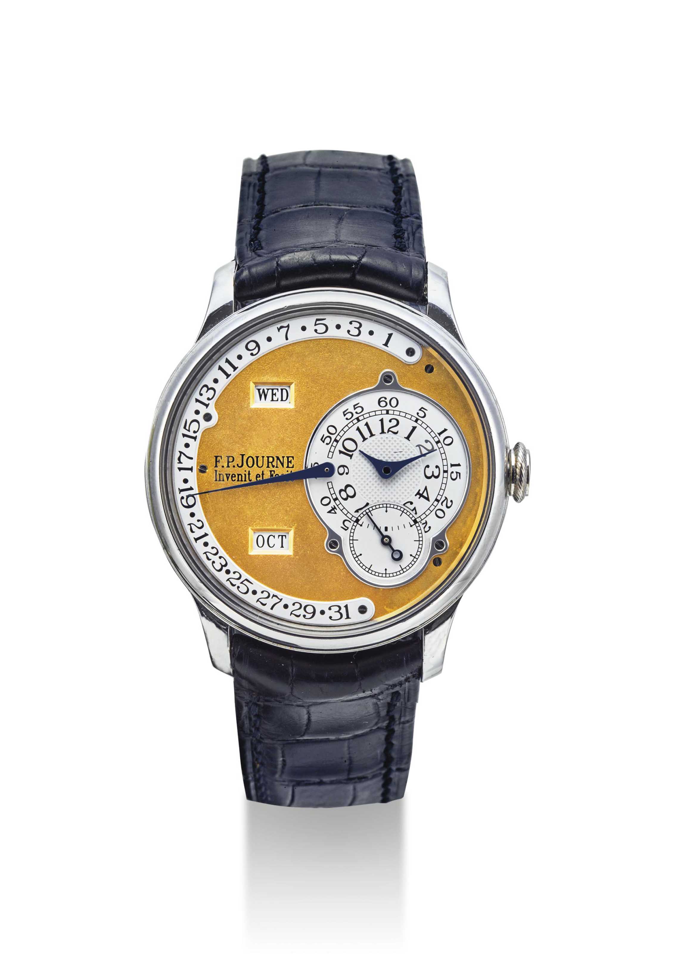 F.P. JOURNE. A PLATINUM AUTOMATIC ANNUAL CALENDAR WRISTWATCH WITH