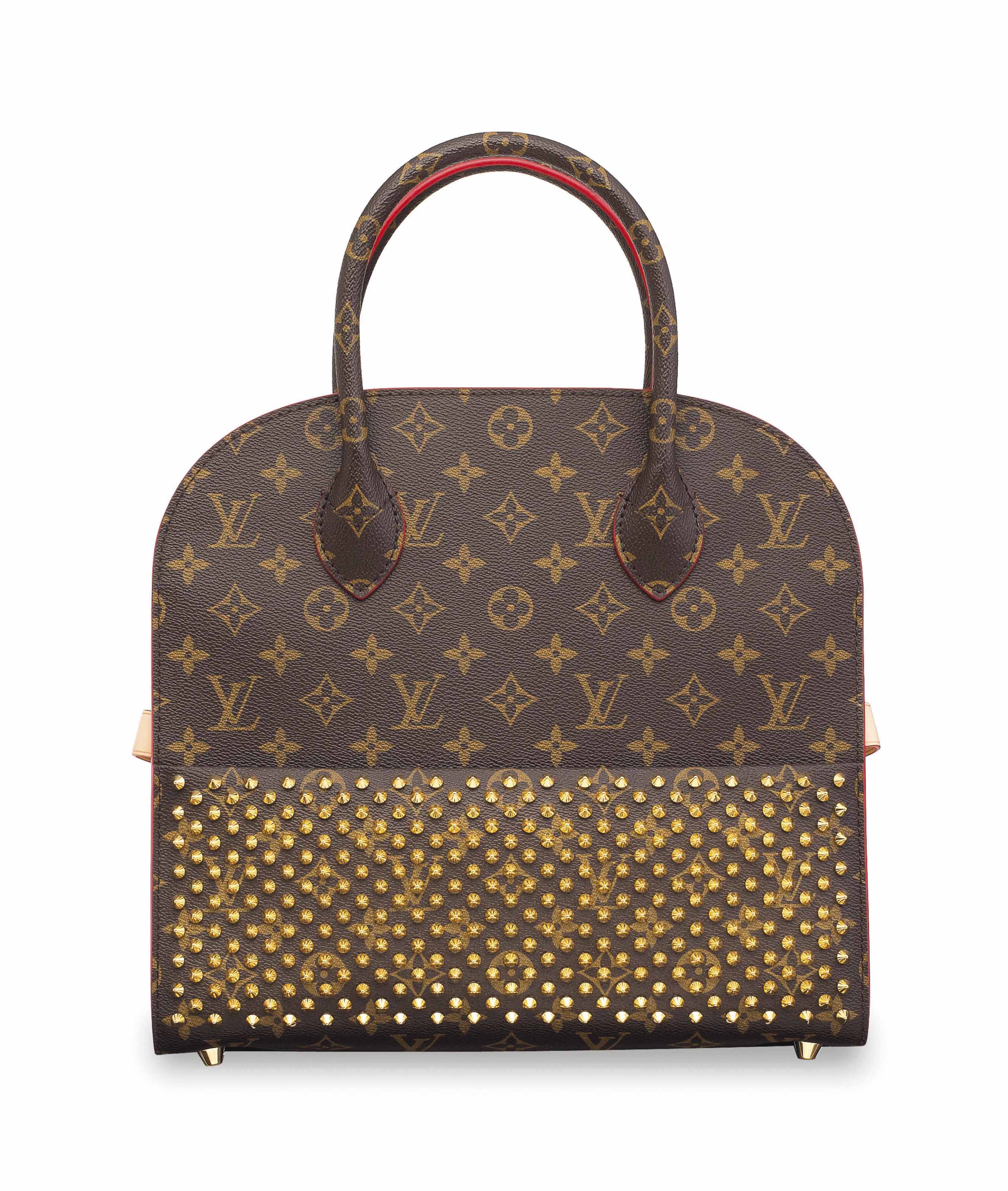 LOUIS VUITTON. A CHRISTIAN LOUBOUTIN RED PONYHAIR & STUD MONOGRAM ICONOCLAST SHOPPING BAG , 2014 ...