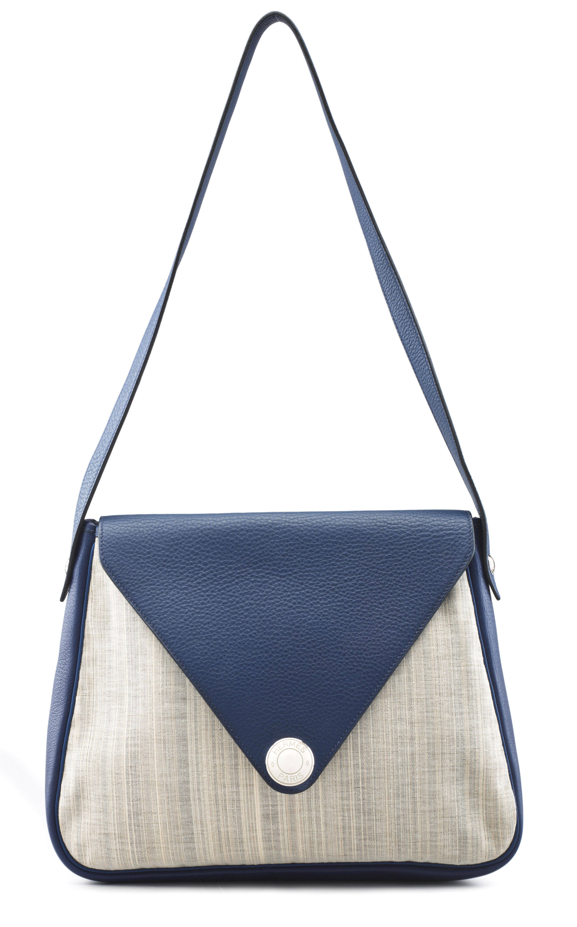 A BLEU SAPPHIR CLEMENCE LEATHER & LINEN CHRISTINE BAG, HERMÈS