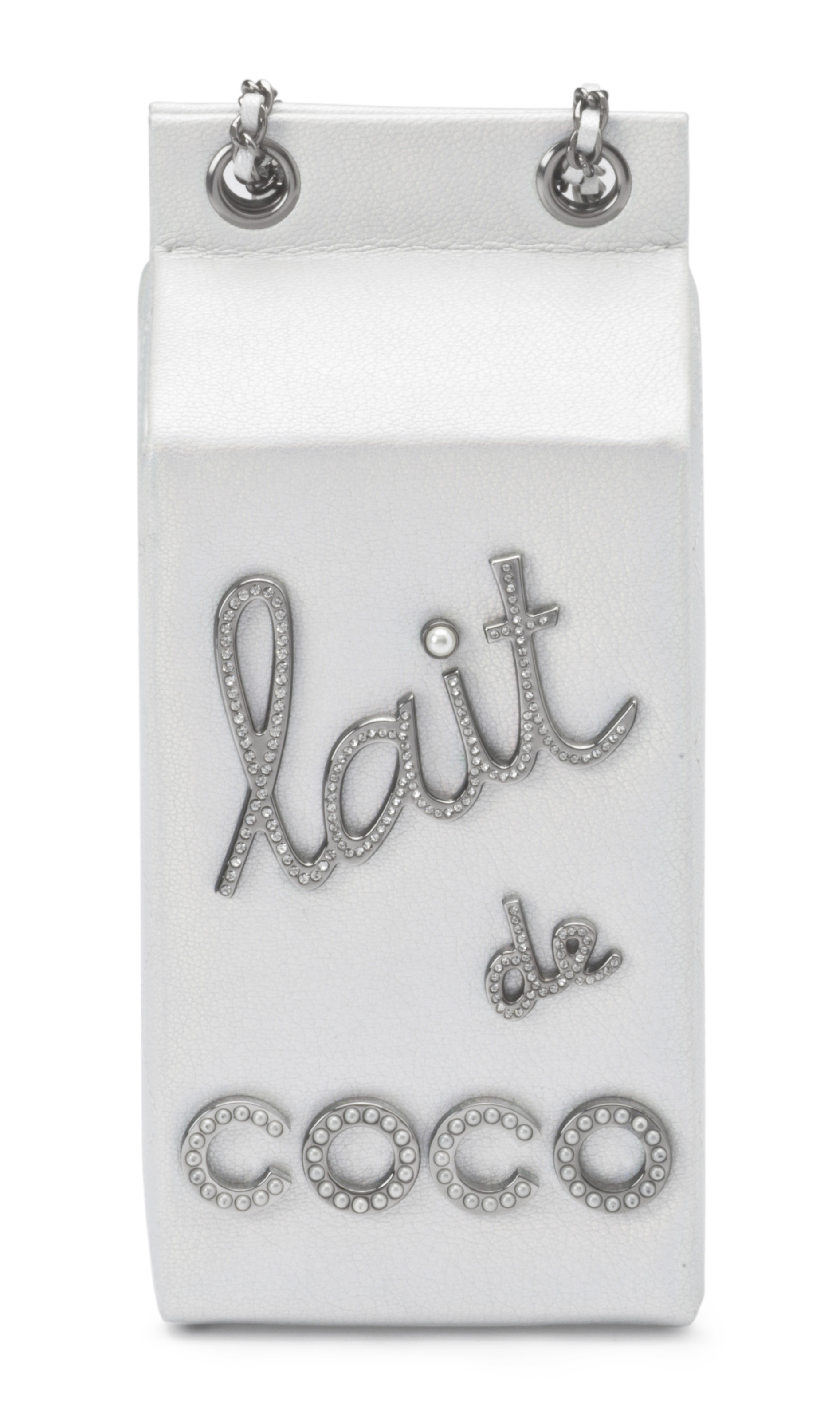 Chanel Lait De Coco Milk Carton Iridescent Silver Leather Cross