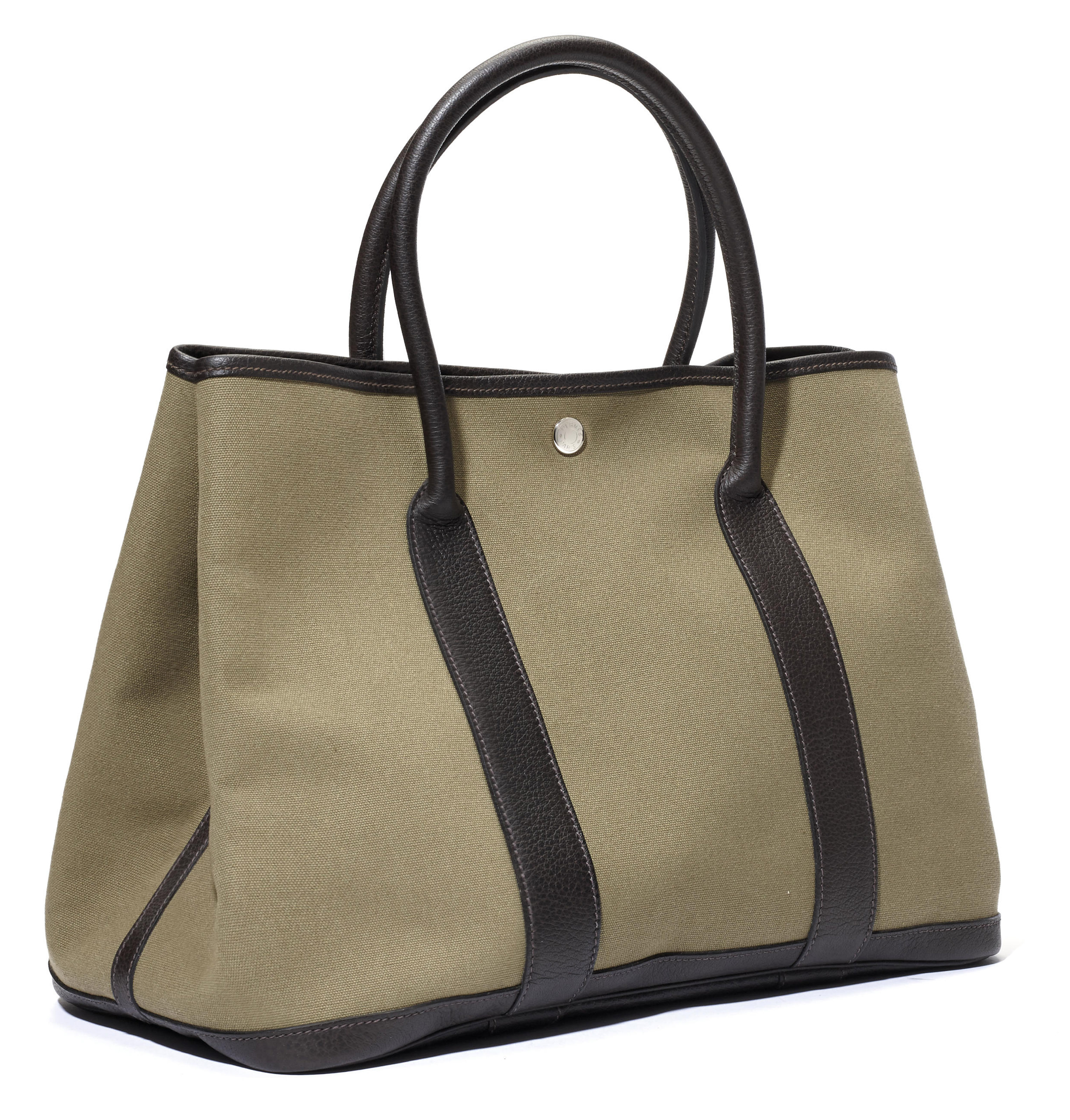 HERMÈS, 2015, A MARRON FONCÉ NEGONDA LEATHER KHAKI CANVAS GARDEN