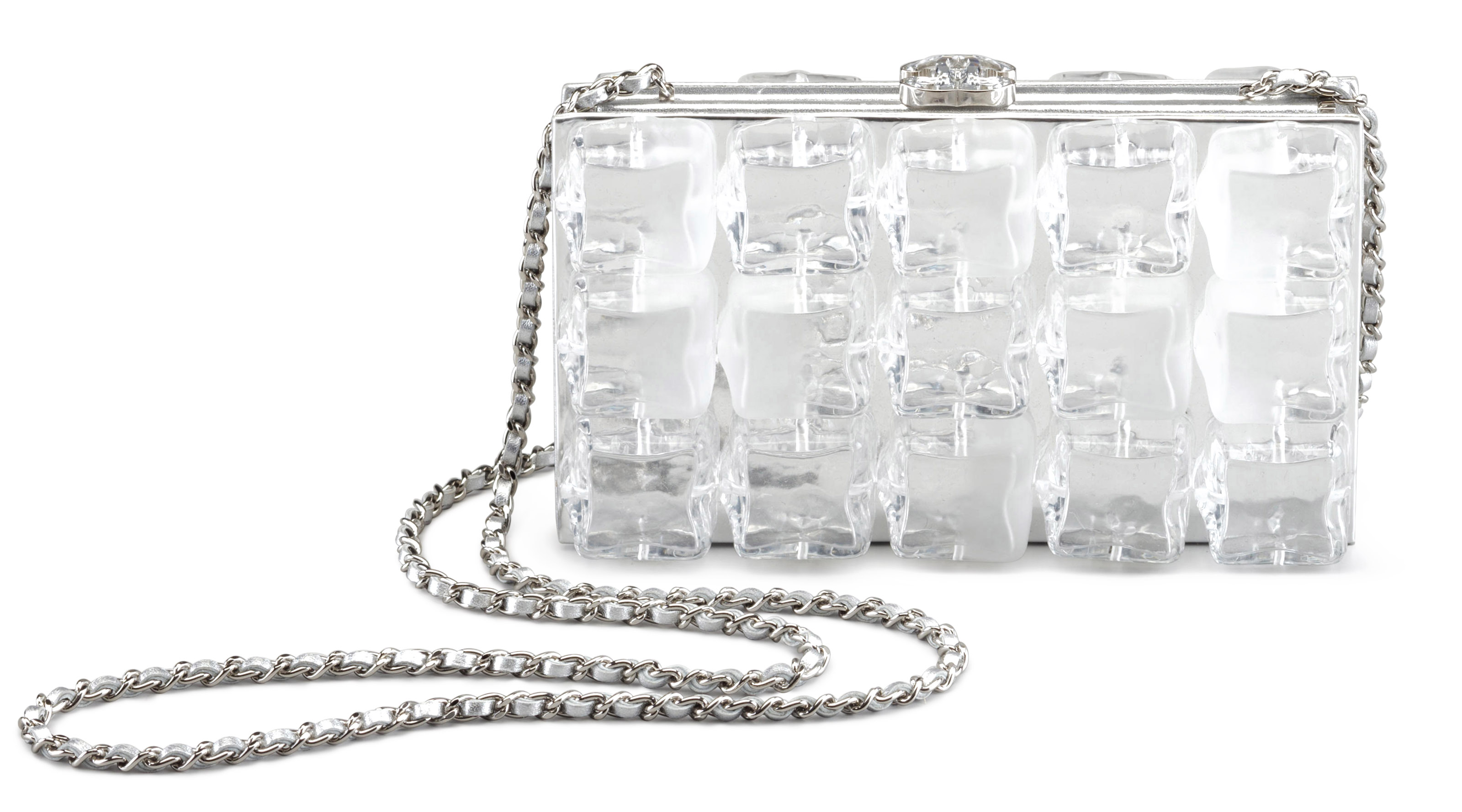CHANEL 2009 2010 A CLEAR LUCITE SILVER LAMBSKIN LEATHER ICE