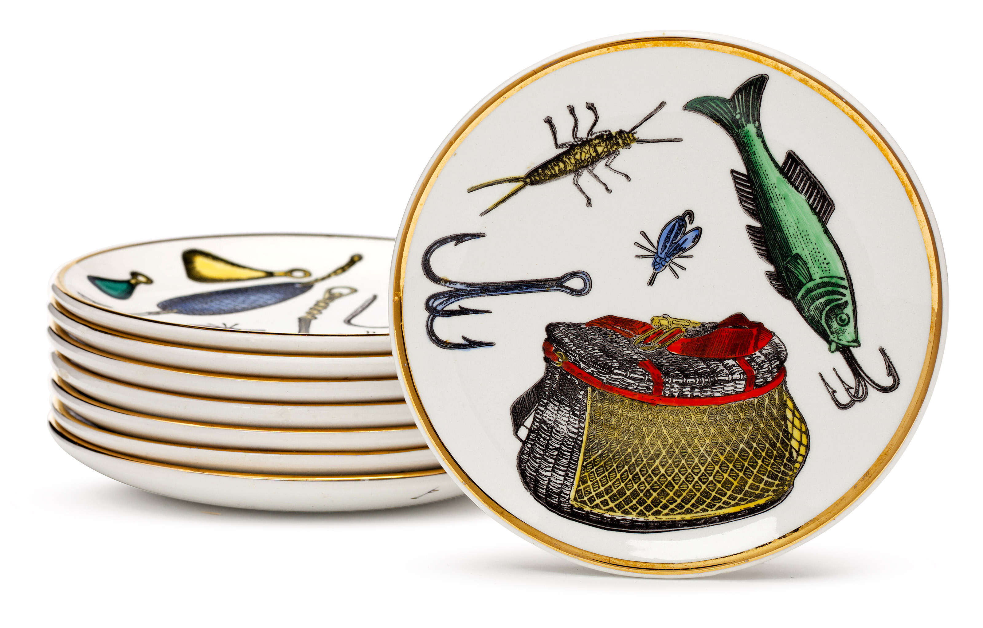 PIERO FORNASETTI (1913-1988), A SET OF EIGHT 'LA PESCA' COASTERS