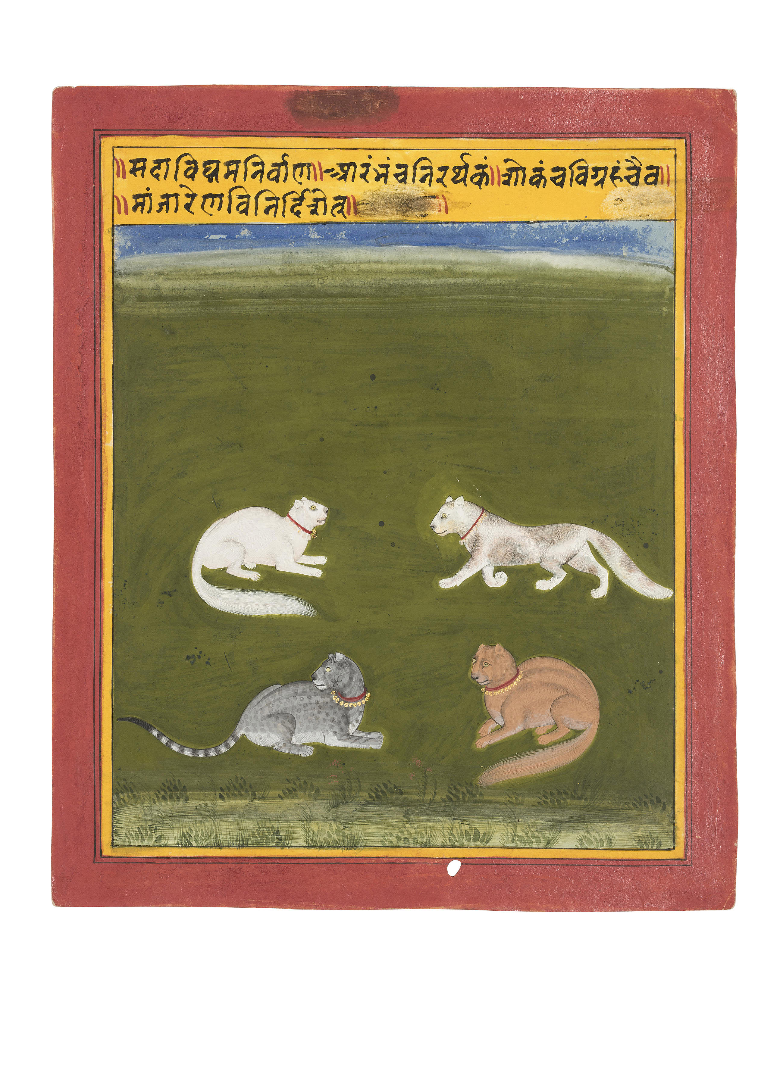 A FOLIO FROM A BOOK OF DREAMS: FOUR CATS, MEWAR, RAJASTHAN