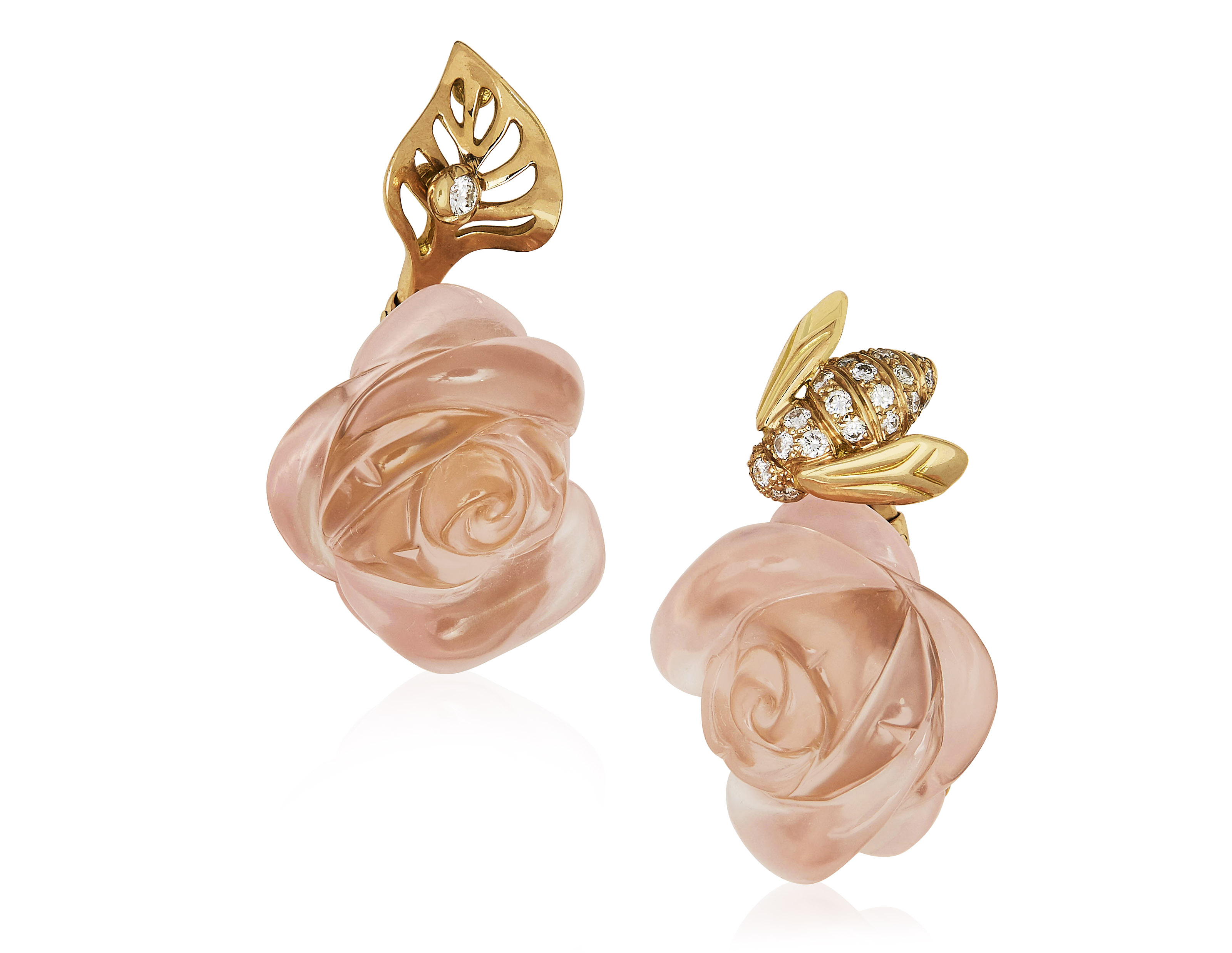 DIOR ROSE DIOR PR CATELAN QUARTZ DIAMOND AND GOLD EARRINGS