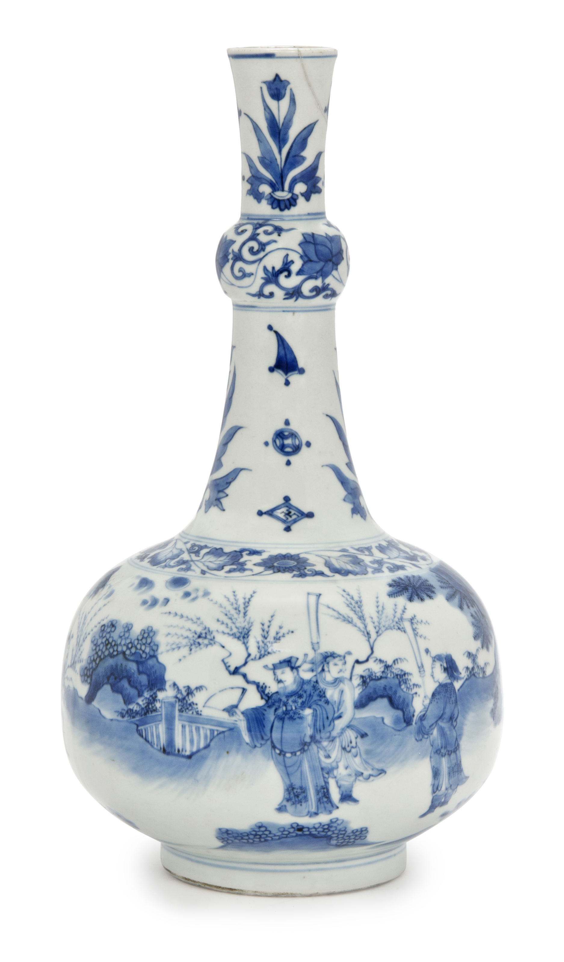 明崇祯青花人物图长颈瓶, CHONGZHEN PERIOD (1628-1644) | Christie