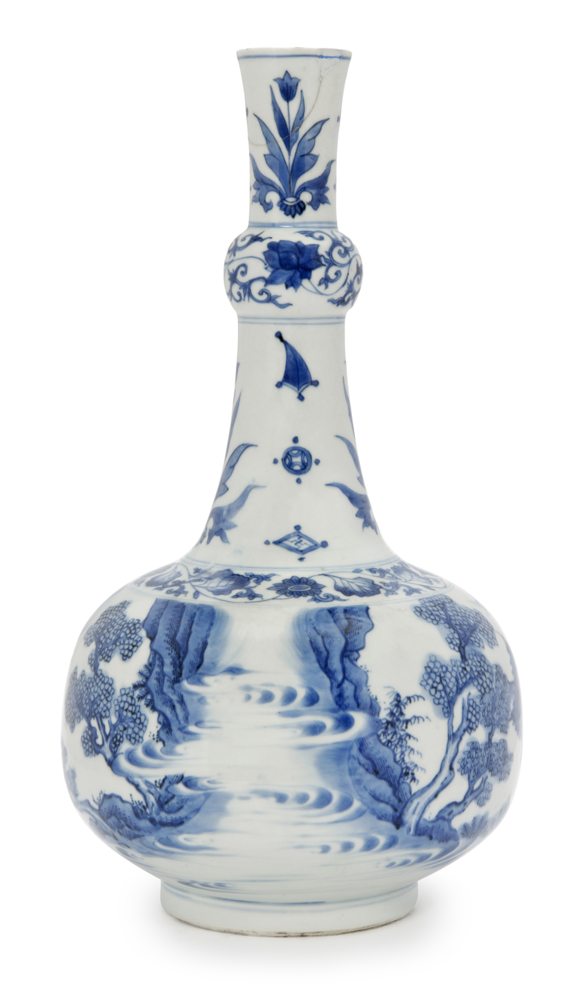 中国 青花 花卉長頸瓶　AT675 中国 青花 花卉長頸瓶 AT675 - メルカリ