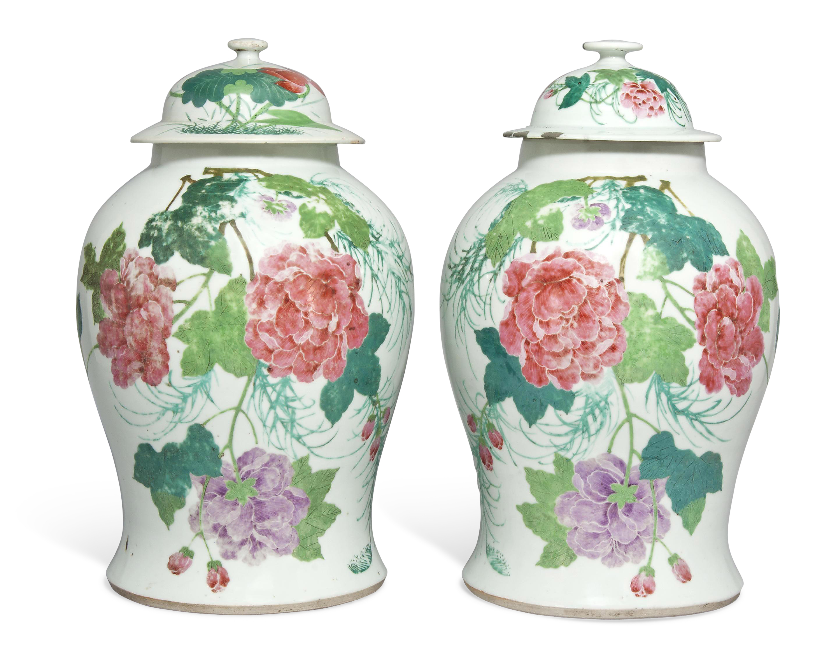 Chinese Baluster Vase with Cover and Famille Rose Images