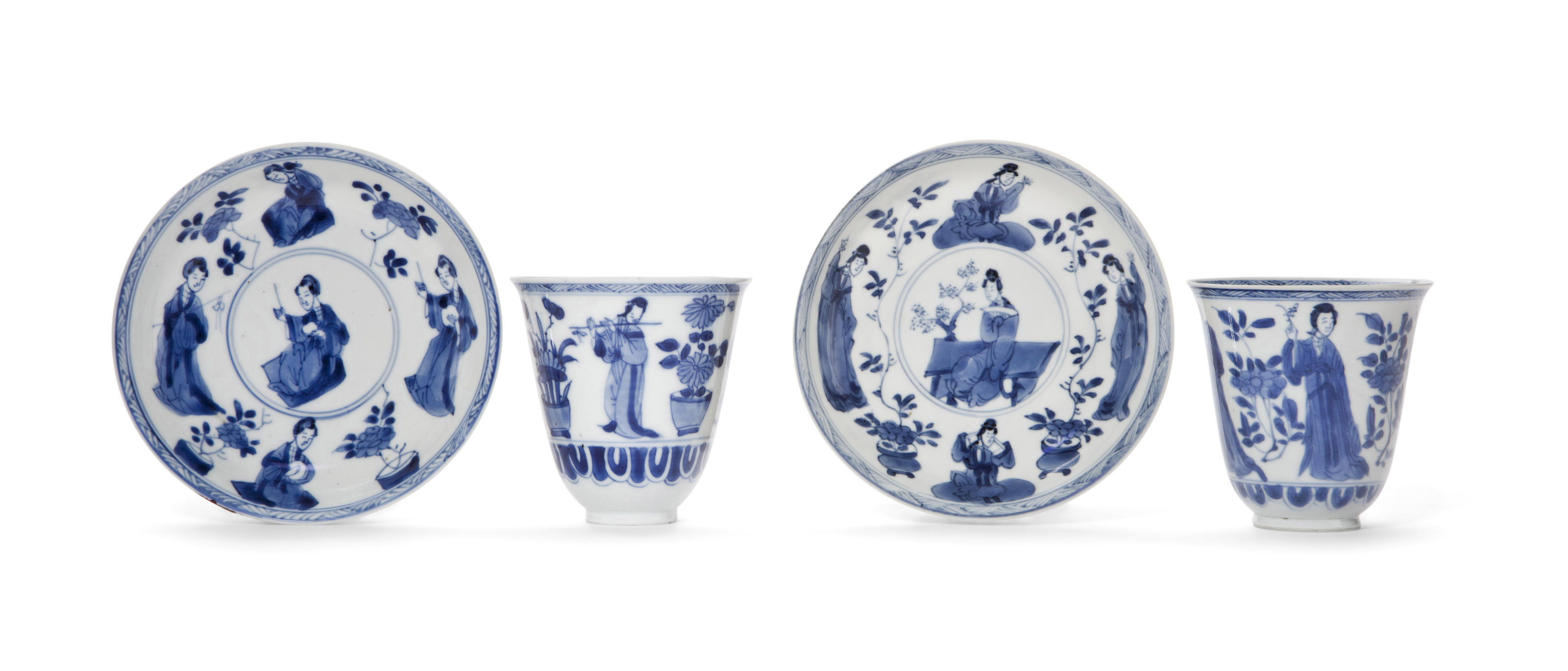 清康熙青花花卉纹盃碟三套, KANGXI PERIOD (1662-1722) | Christie's