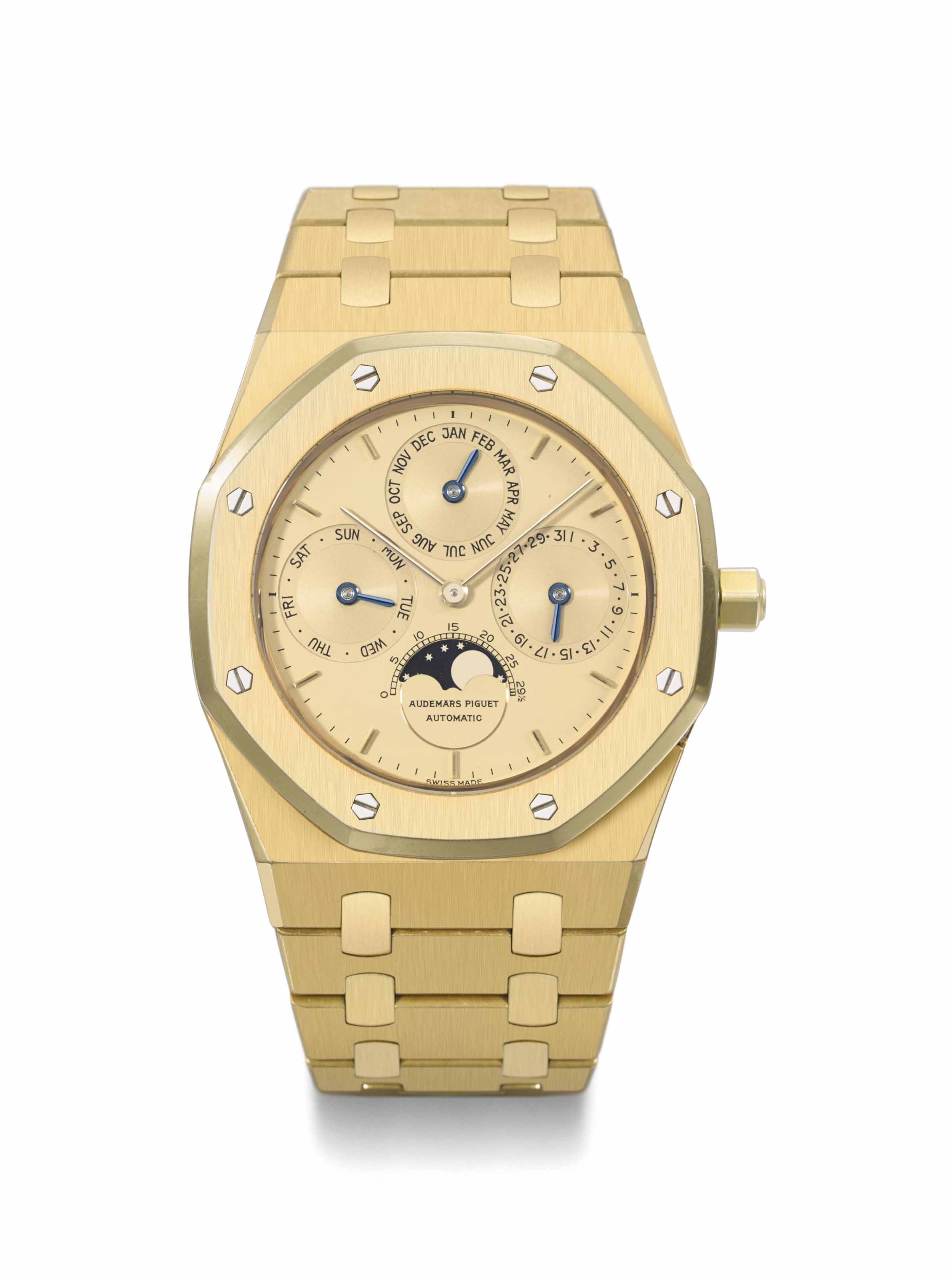 Audemars Piguet A Fine 18k Gold Automatic Perpetual Calendar Wristwatch With Moon Phases And Bracelet Signed Audemars Piguet Royal Oak Quantieme Perpetuel Automatique No 391 Ref 25654ba Movement No 286 211 Case