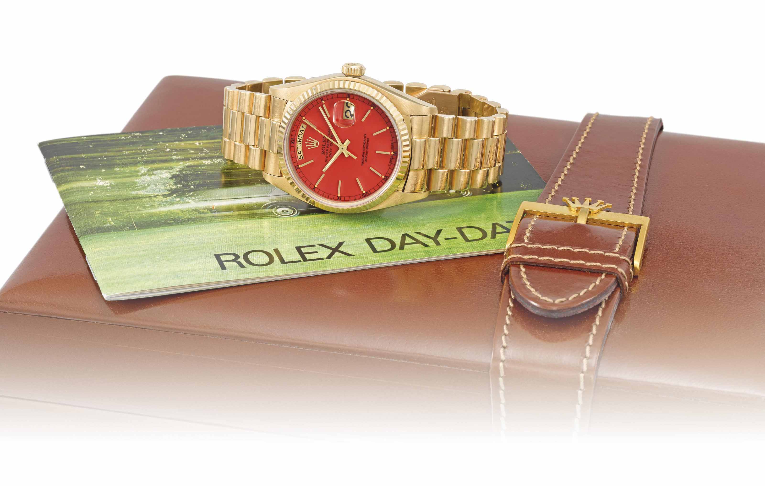 Rolex. A fine, rare and attractive 18K gold automatic calendar