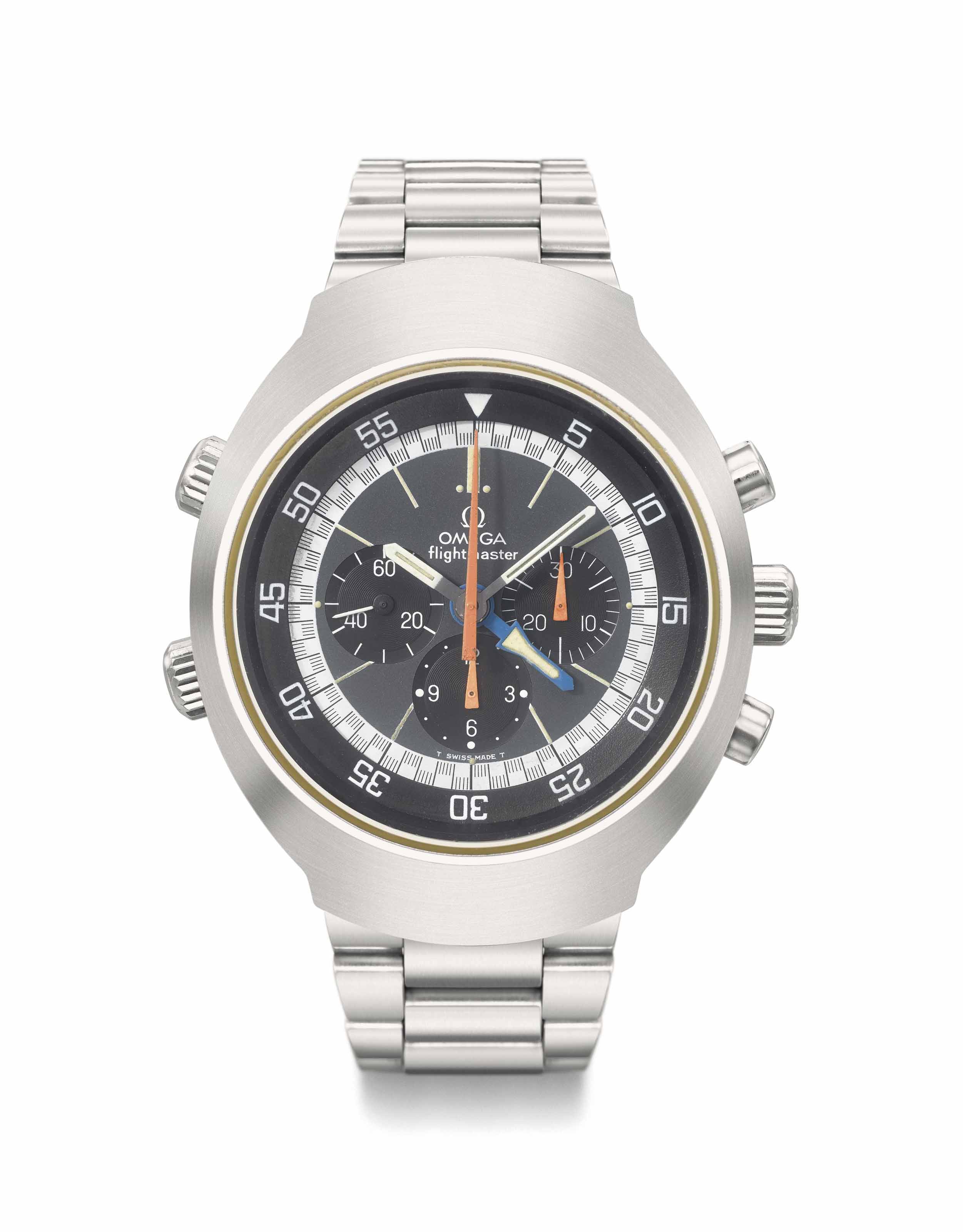 Omega. A fine and unusual stainless steel dualtime chronograph