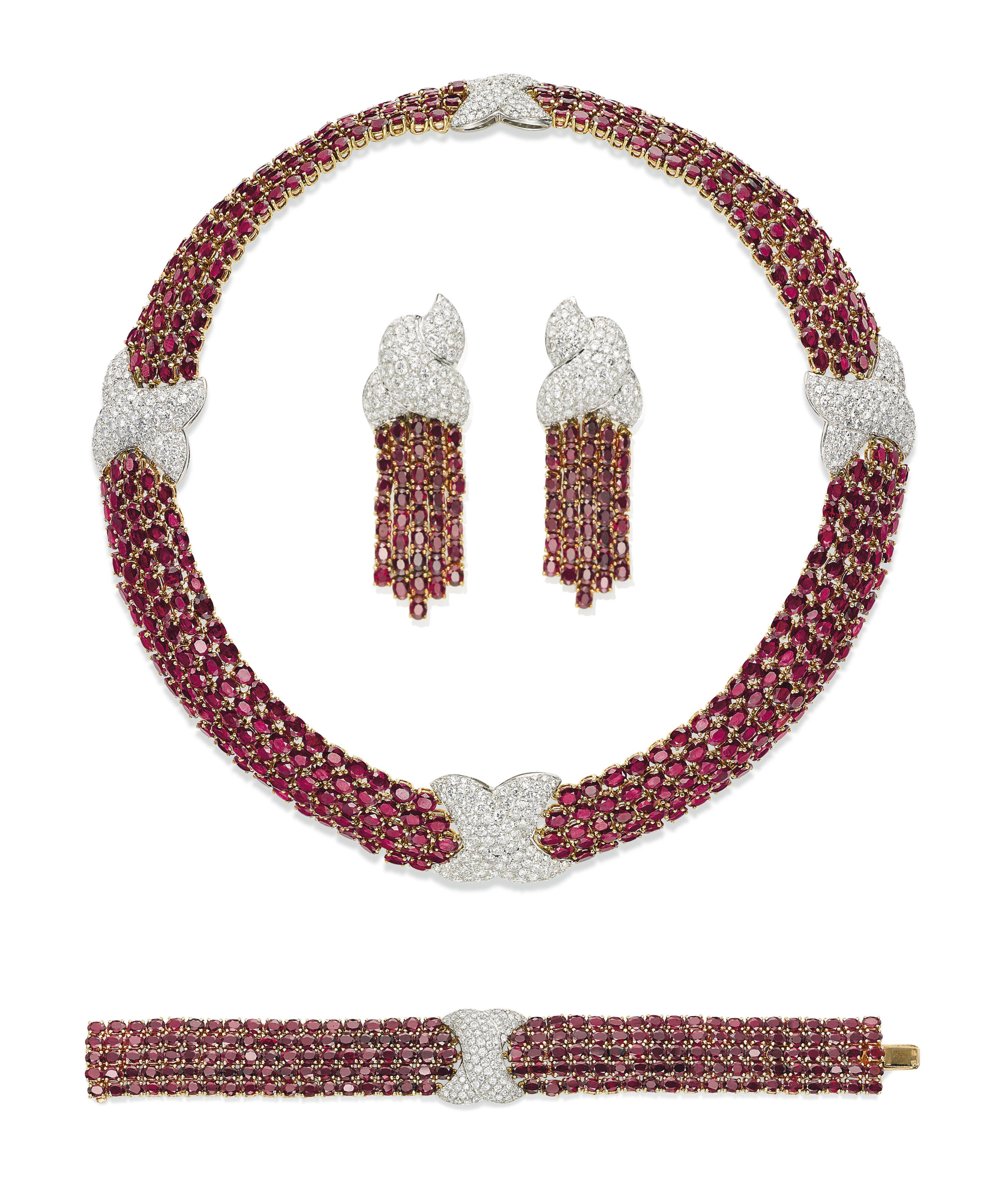 A SET OF RUBY AND DIAMOND JEWELLERY | Christie's