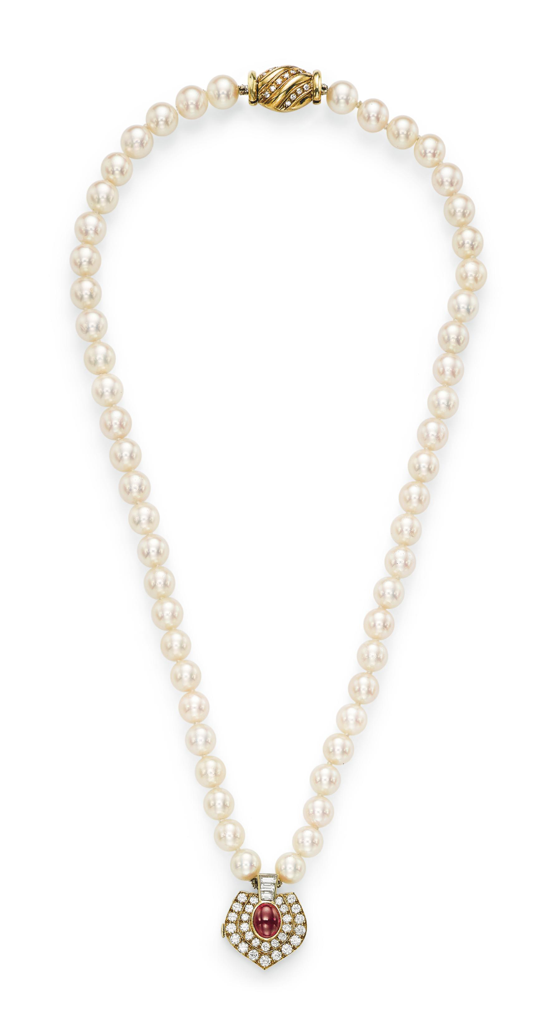 A RUBY, DIAMOND AND CULTURED PEARL NECKLACE Christie's