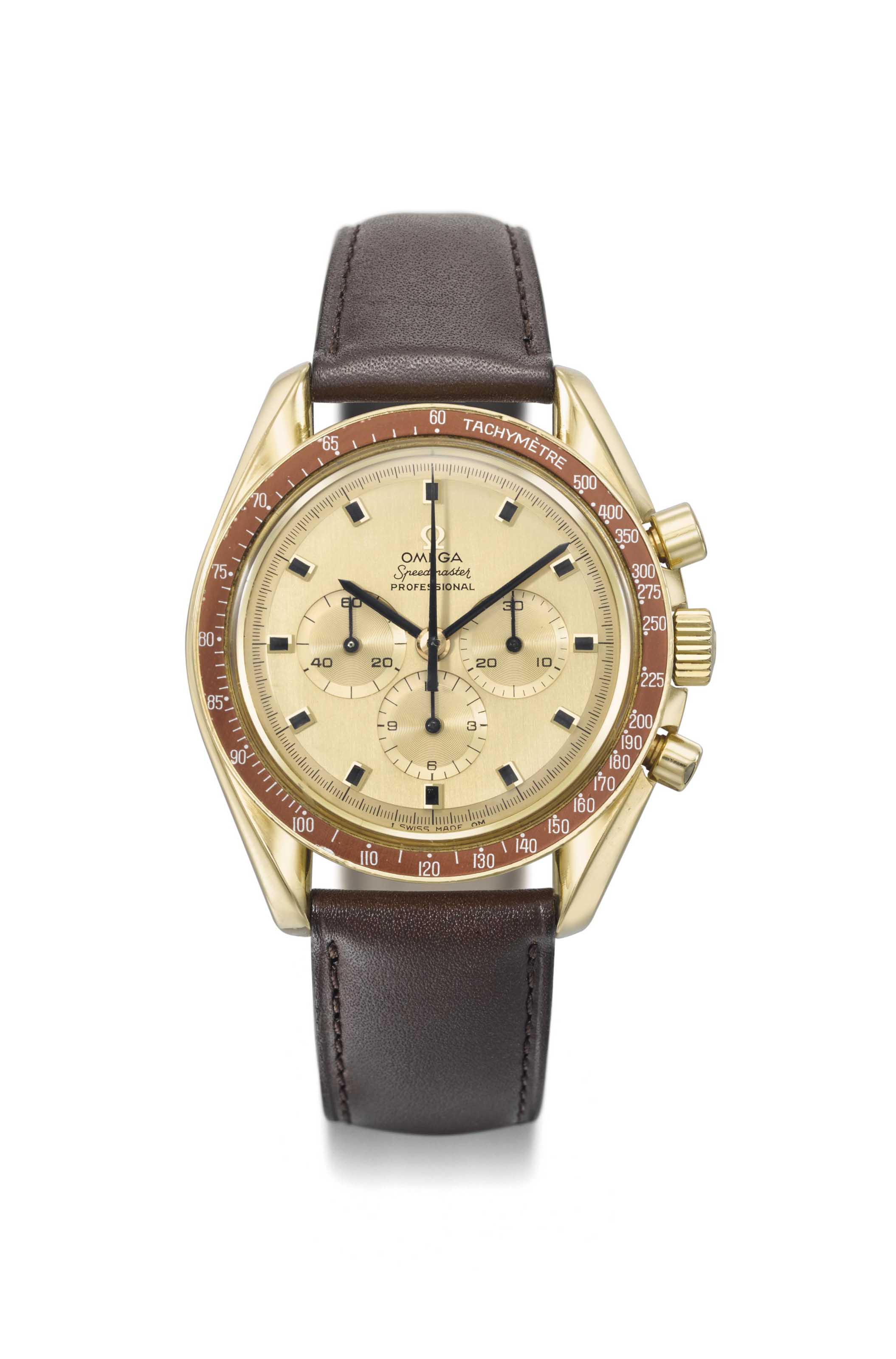 Omega. A fine and very rare 18K gold limited edition chronograph
