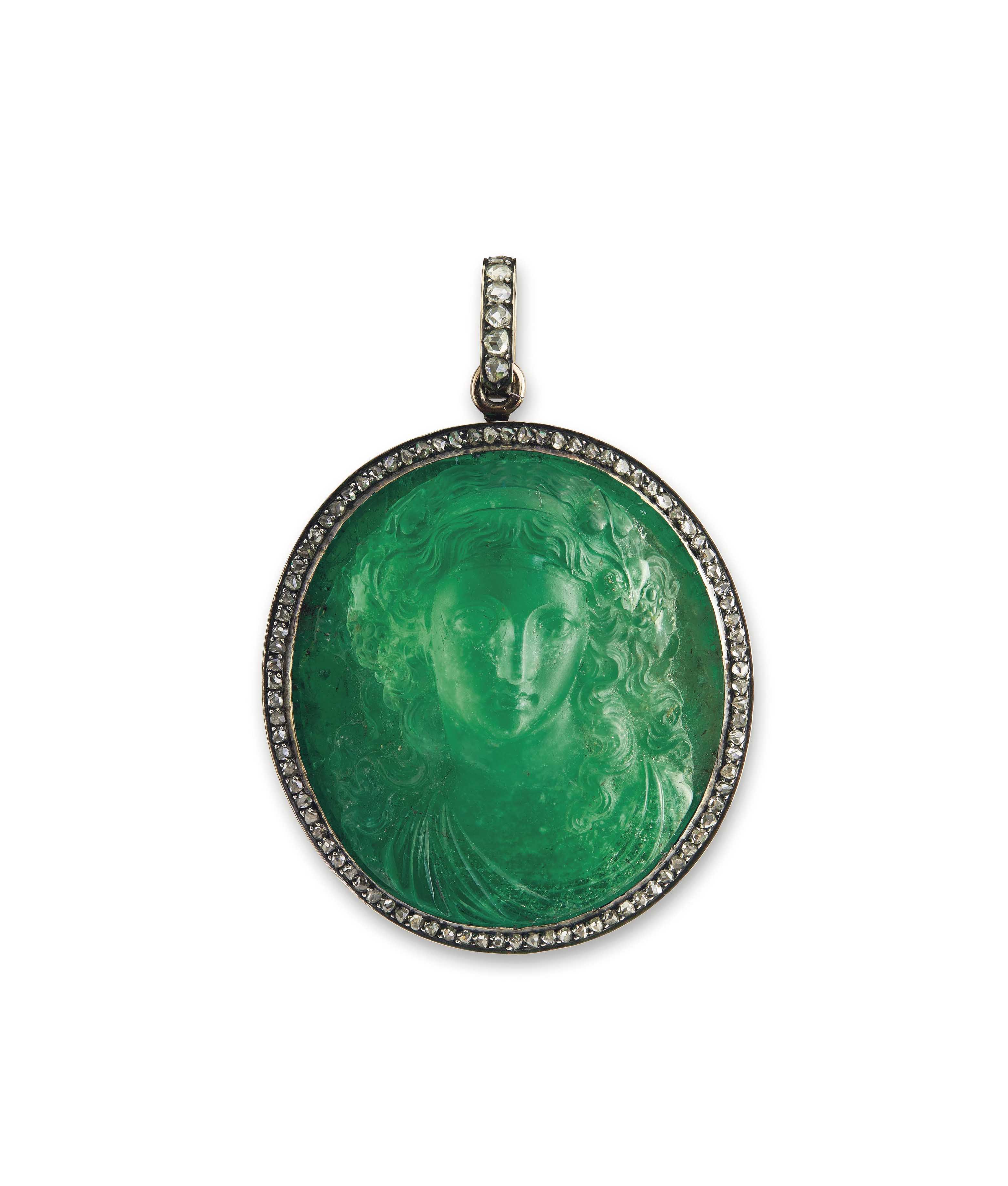 A historic emerald and diamond pendant. Sold for CHF 181,250 on 15 November 2016 at Christie’s in Geneva